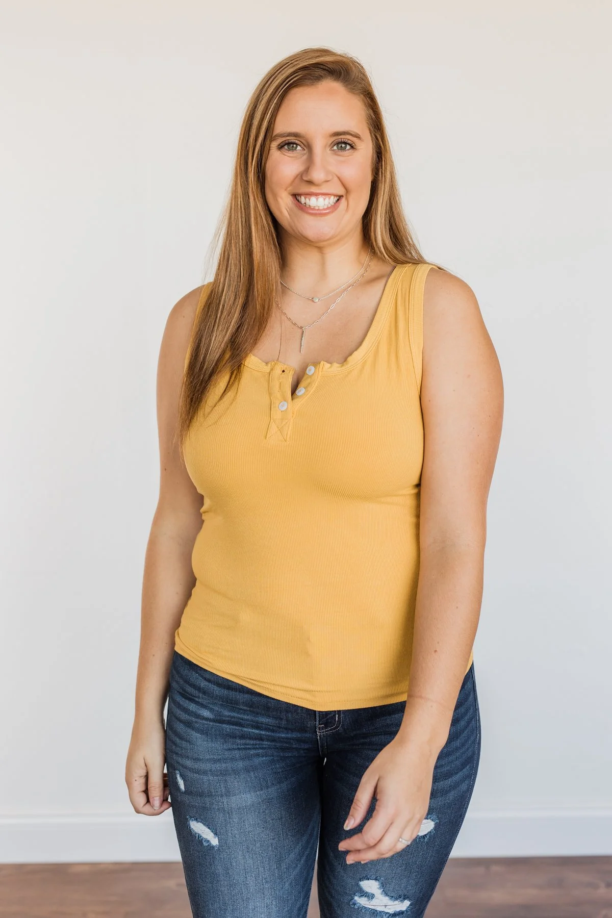 Uplifting Spirits Button Henley Tank Top- Golden Yellow - Image 10