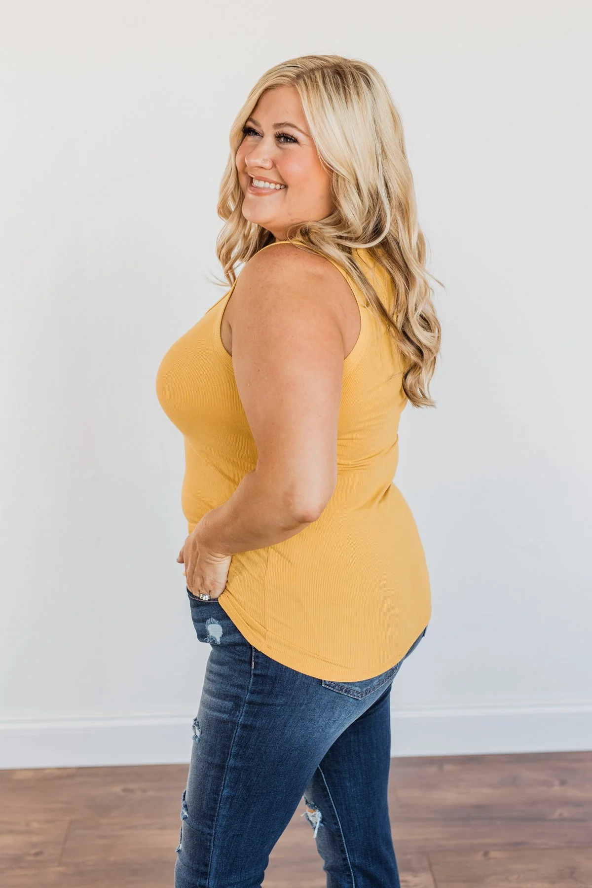 Uplifting Spirits Button Henley Tank Top- Golden Yellow - Image 11