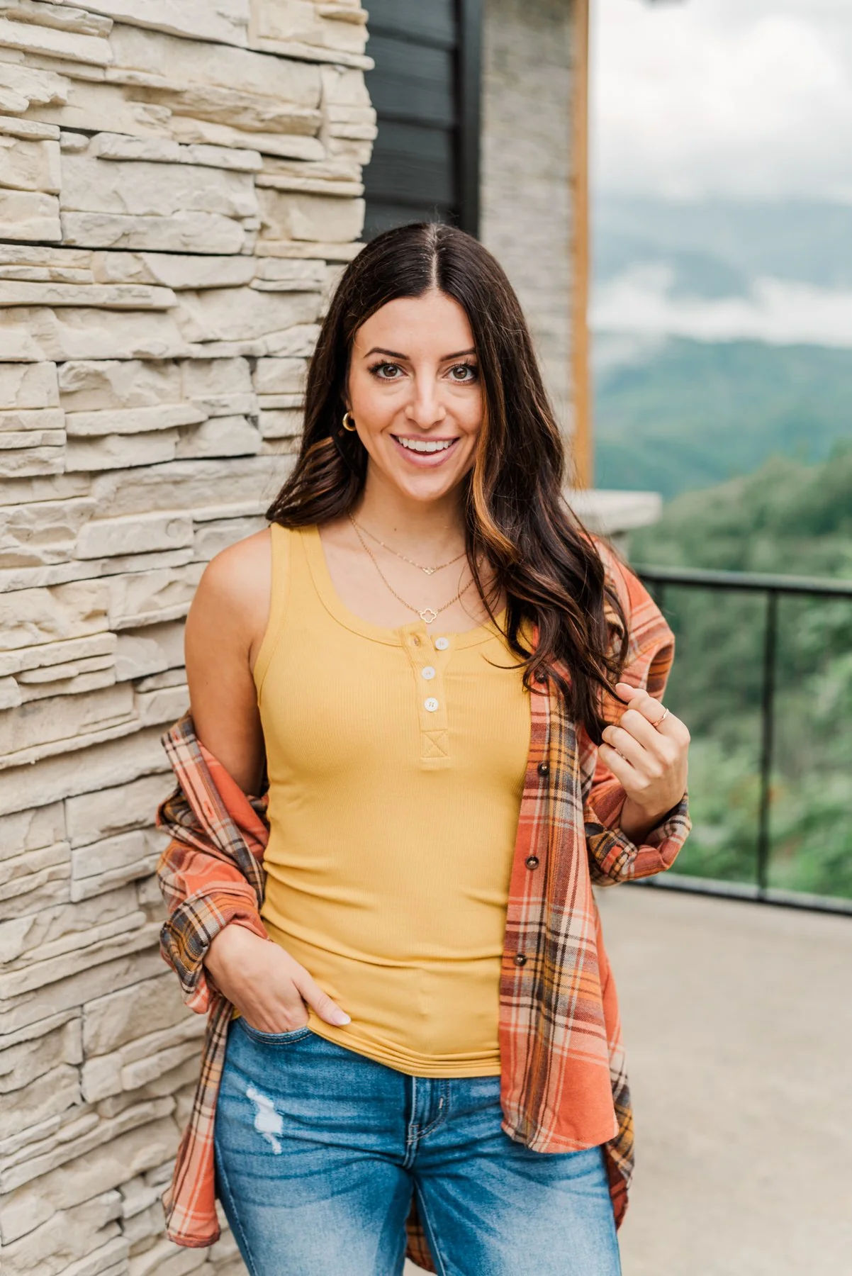 Uplifting Spirits Button Henley Tank Top- Golden Yellow - Image 2