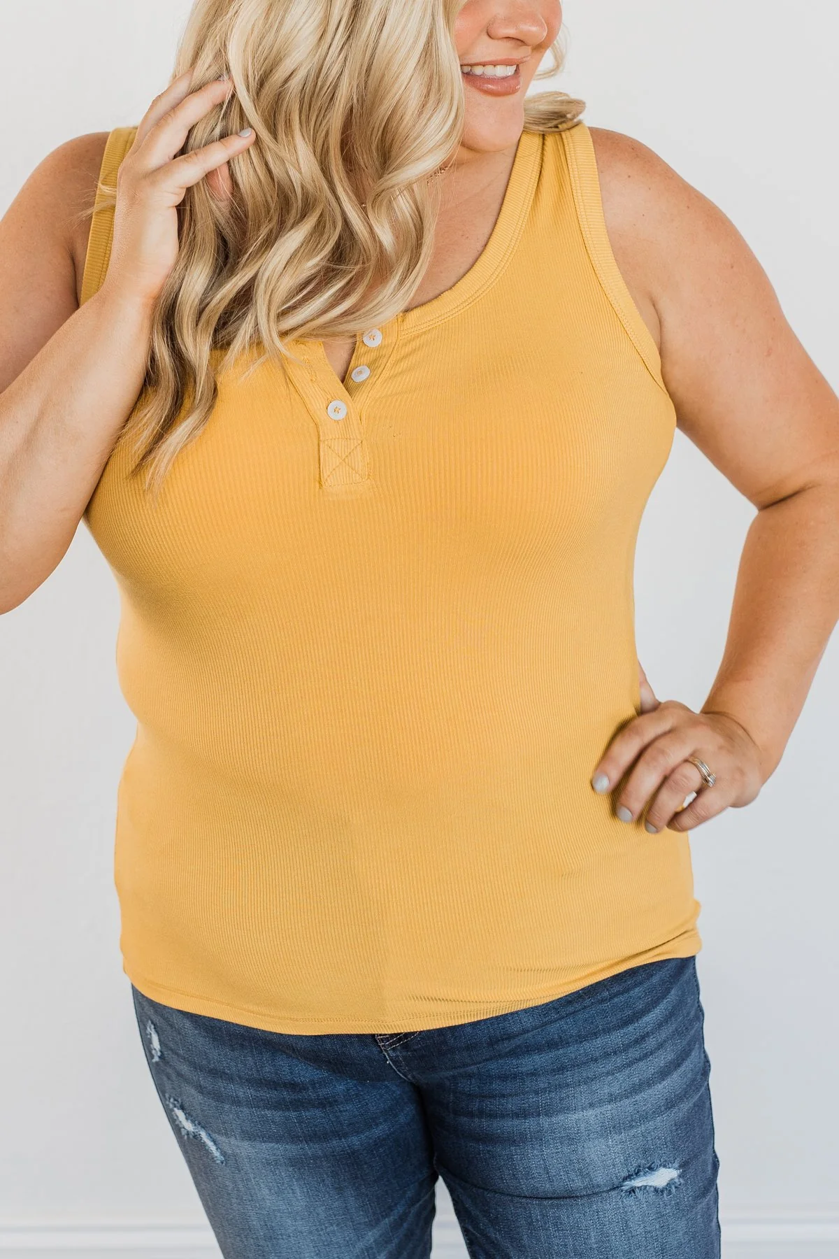 Uplifting Spirits Button Henley Tank Top- Golden Yellow - Image 9