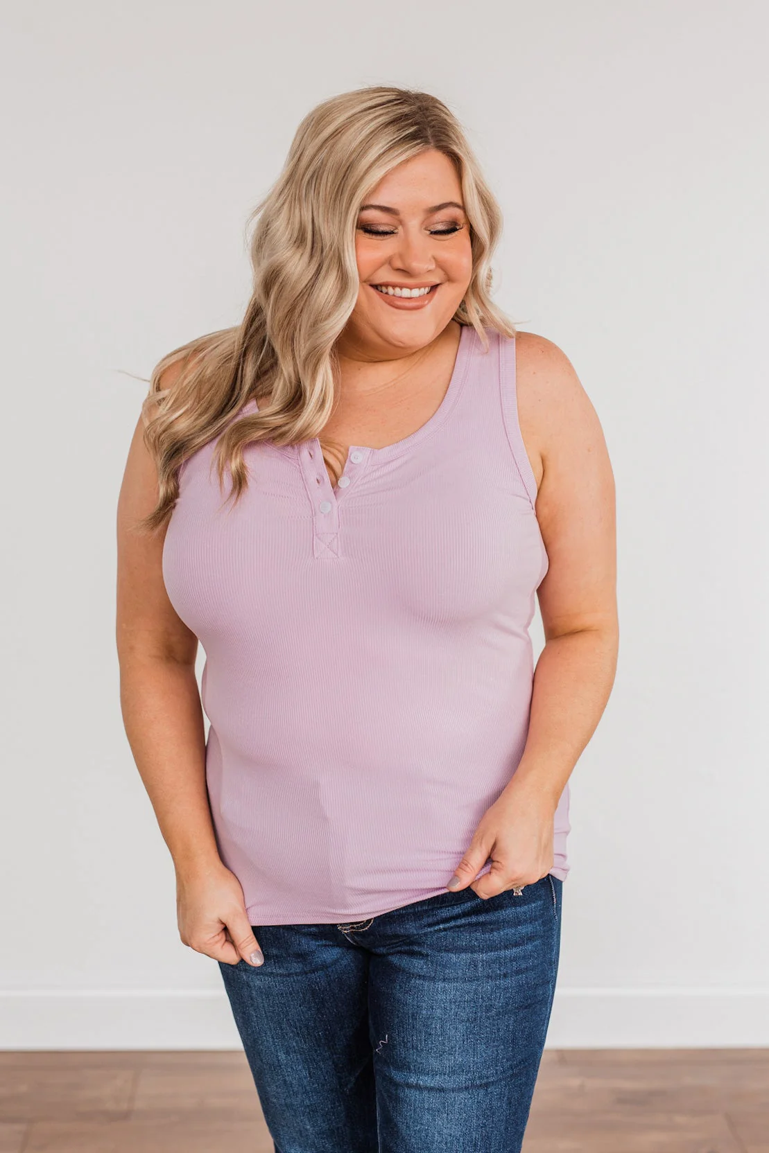 Uplifting Spirits Button Henley Tank Top- Lilac - Image 7
