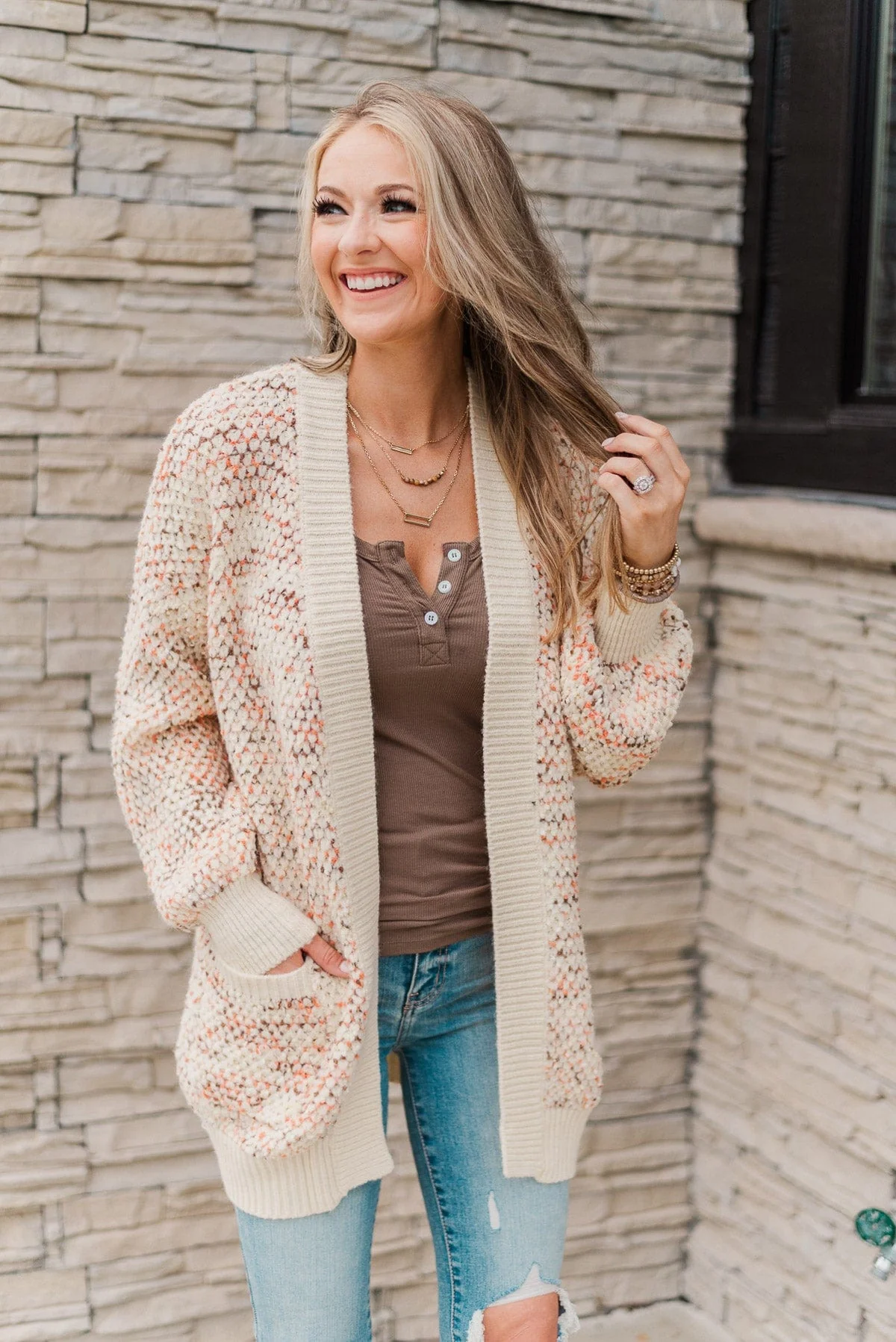 Uplifting Spirits Button Henley Tank Top- Mocha - Image 7