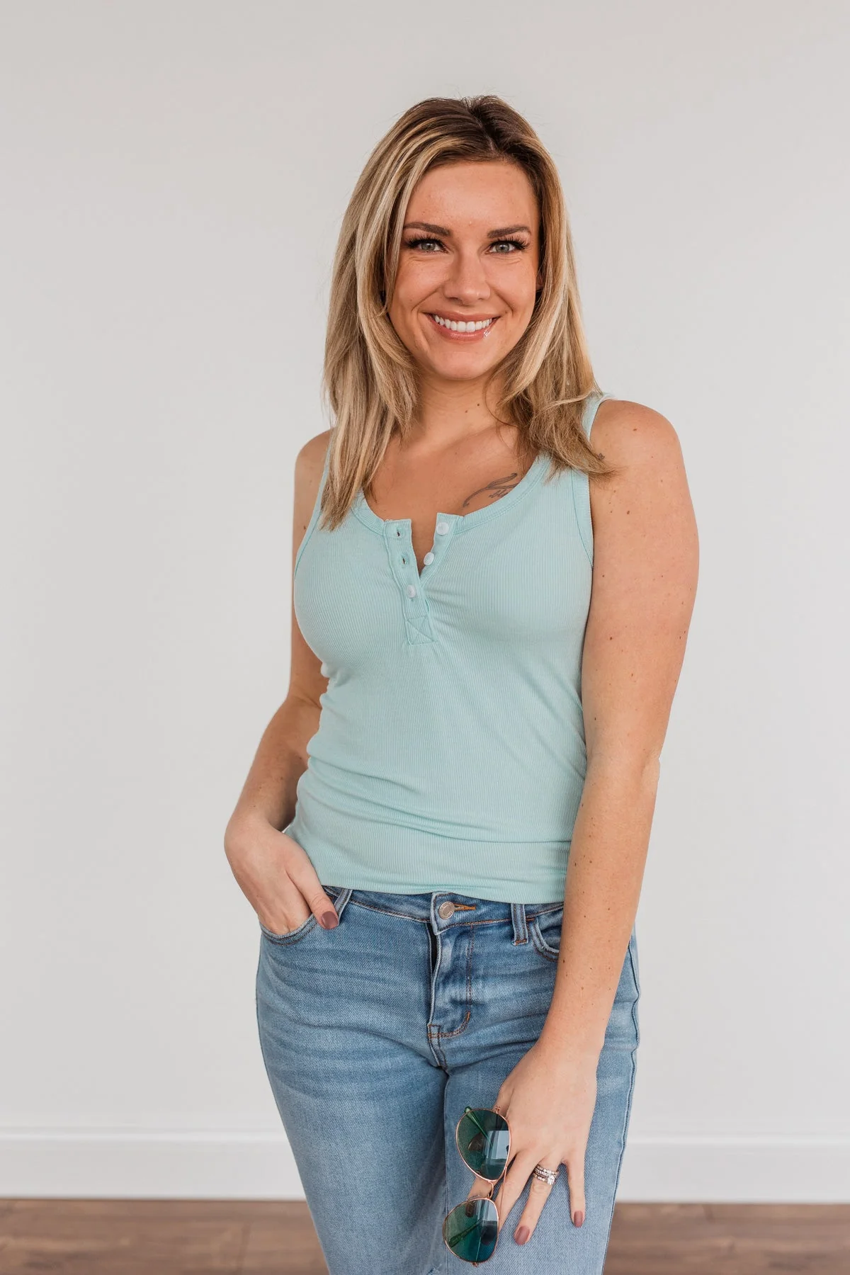 Uplifting Spirits Button Henley Tank Top- Sky Blue - Image 12