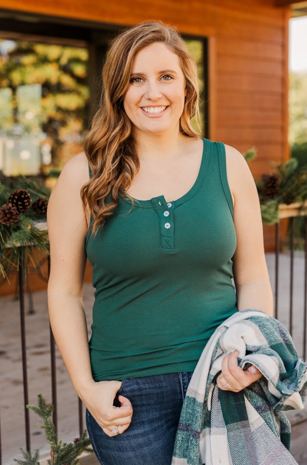 Uplifting Spirits Button Henley Tank Top- Wintergreen - Image 4