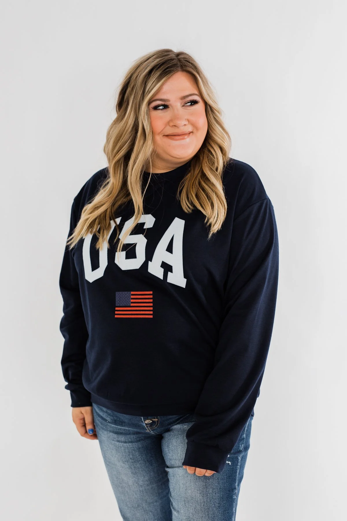 "USA" American Flag Graphic Pullover Top- Navy - Image 7