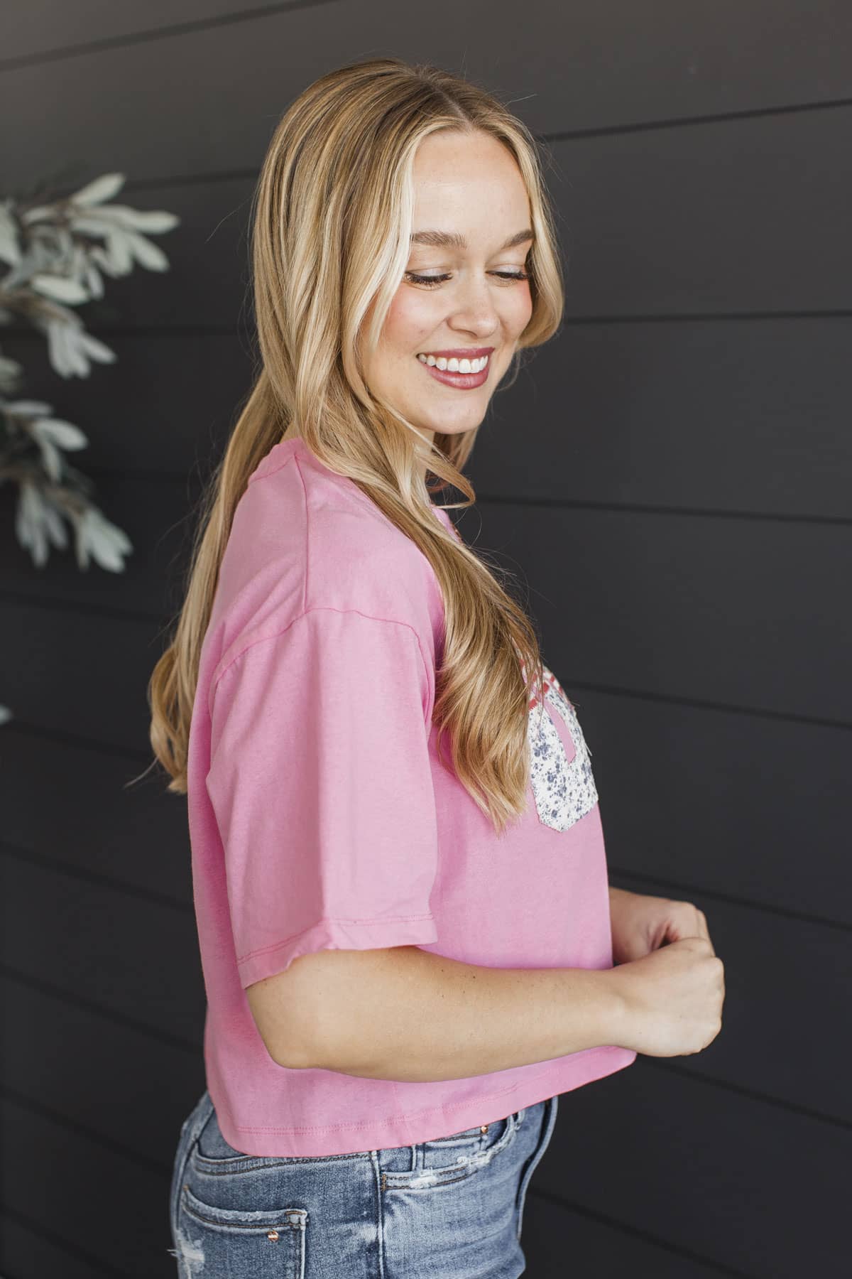 "USA" Appliqué Short Sleeve Top- Pink - Image 7