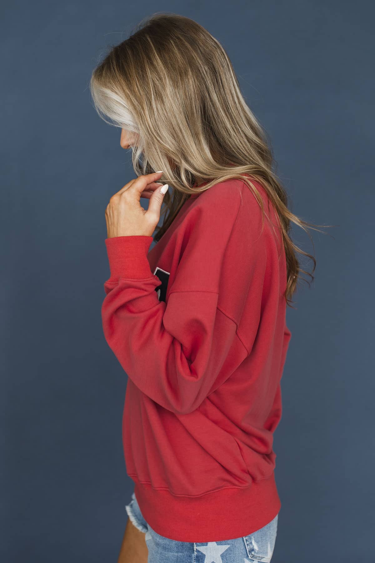 "USA" Embroidered Crew Neck Pullover- Tomato - Image 7