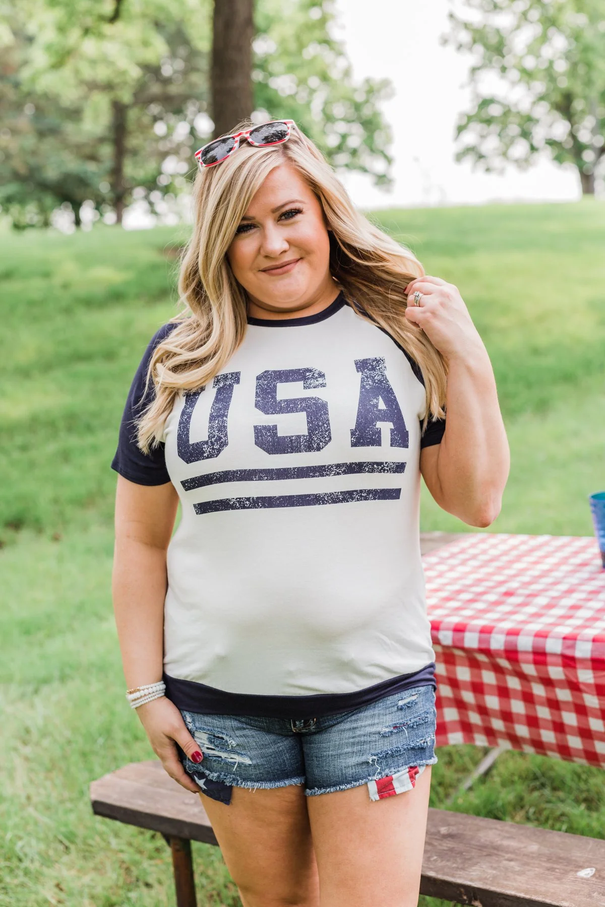 "USA" Graphic Raglan Top- Navy - Image 11