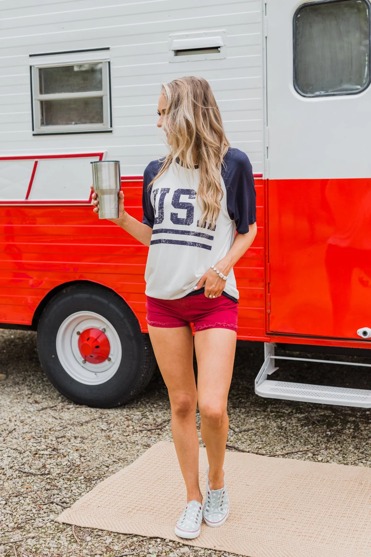 "USA" Graphic Raglan Top- Navy - Image 15