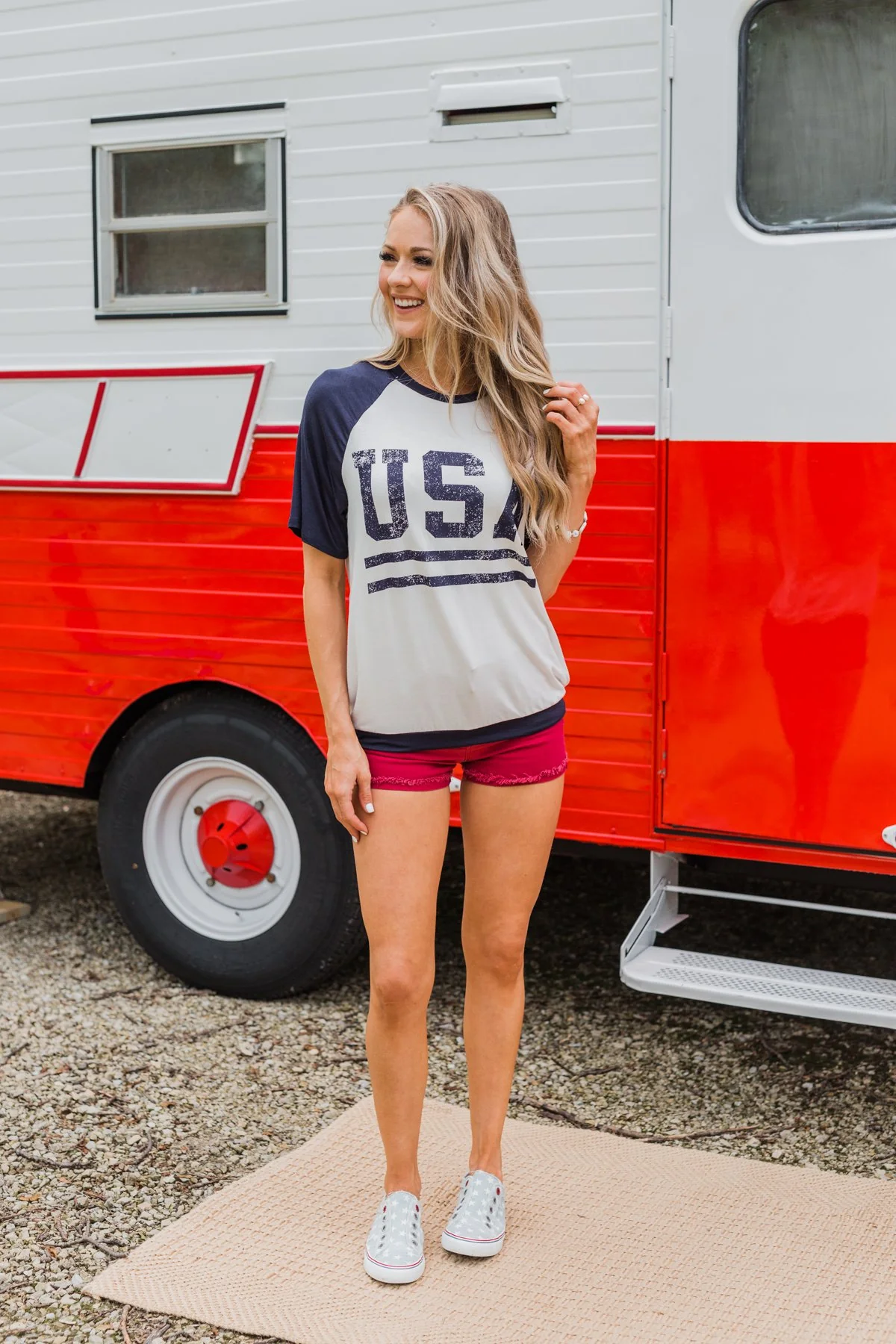 "USA" Graphic Raglan Top- Navy - Image 6