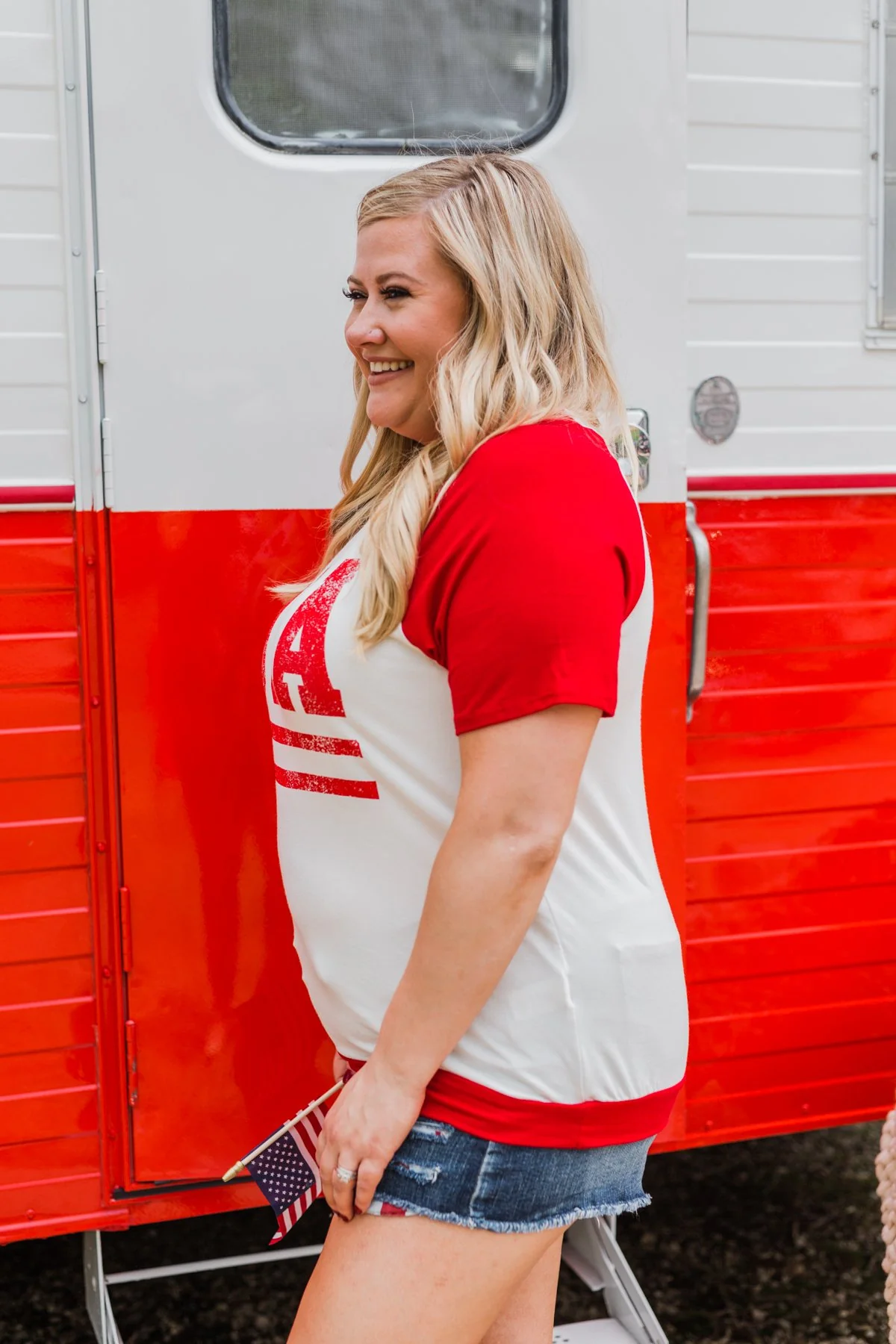 "USA" Graphic Raglan Top- Red - Image 14
