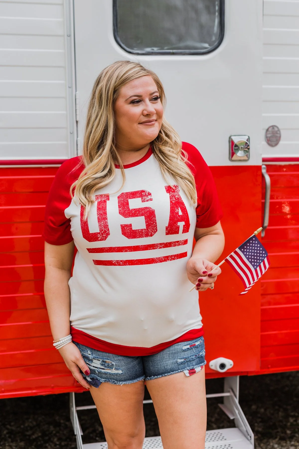 "USA" Graphic Raglan Top- Red - Image 3