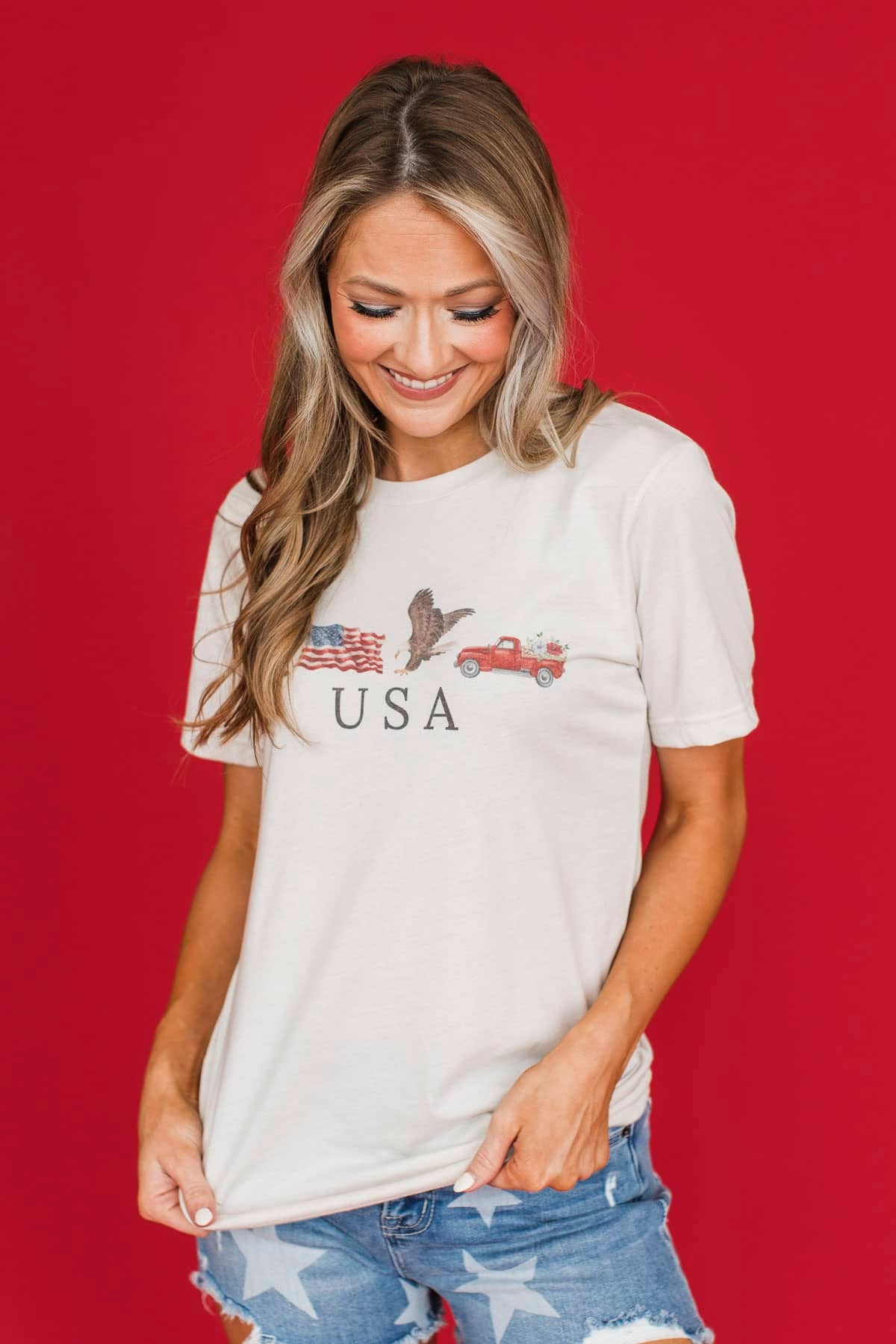 "USA" Patriotic Graphic Tee- Bone - Image 10