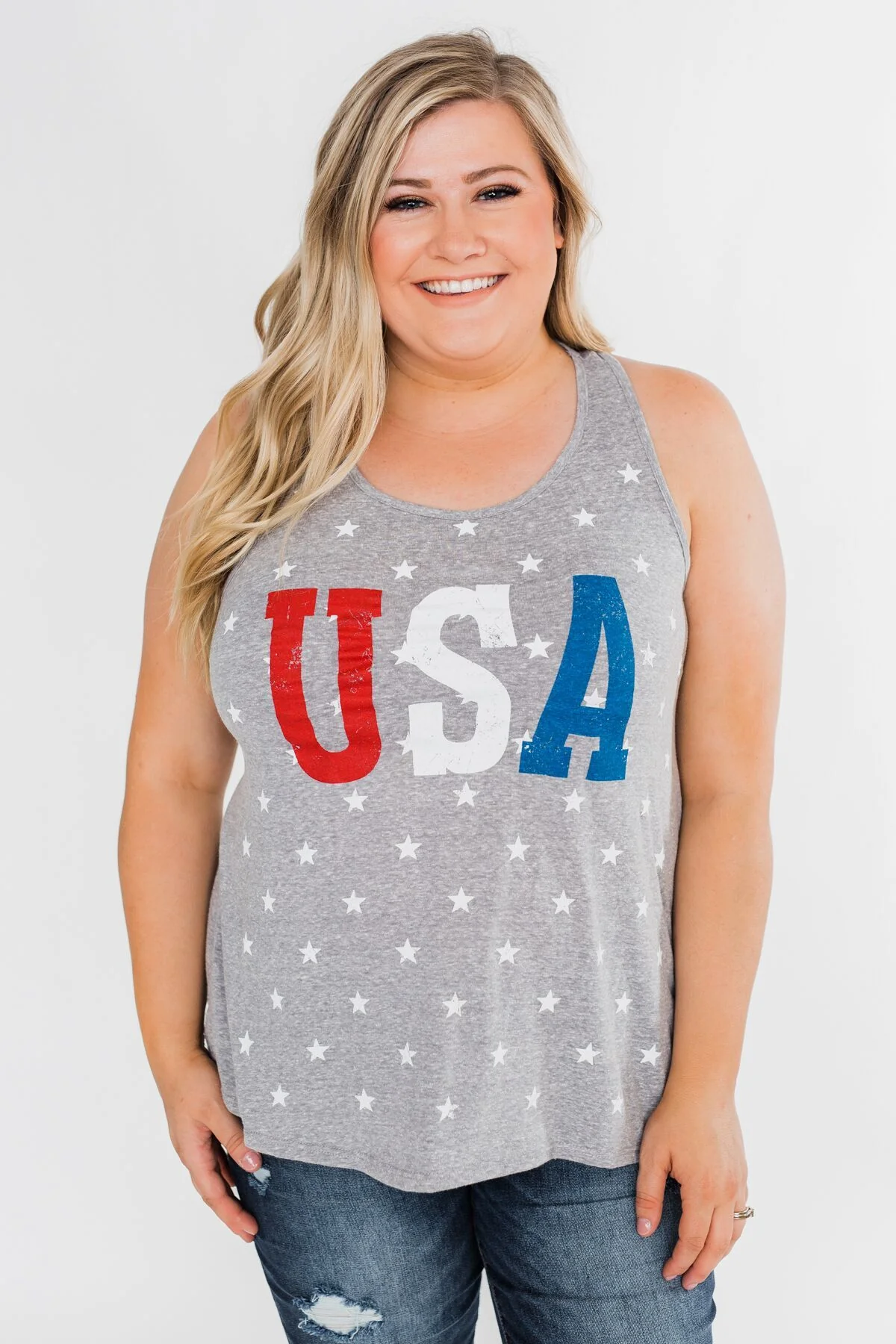 USA Racer Back Tank Top- Grey - Image 2
