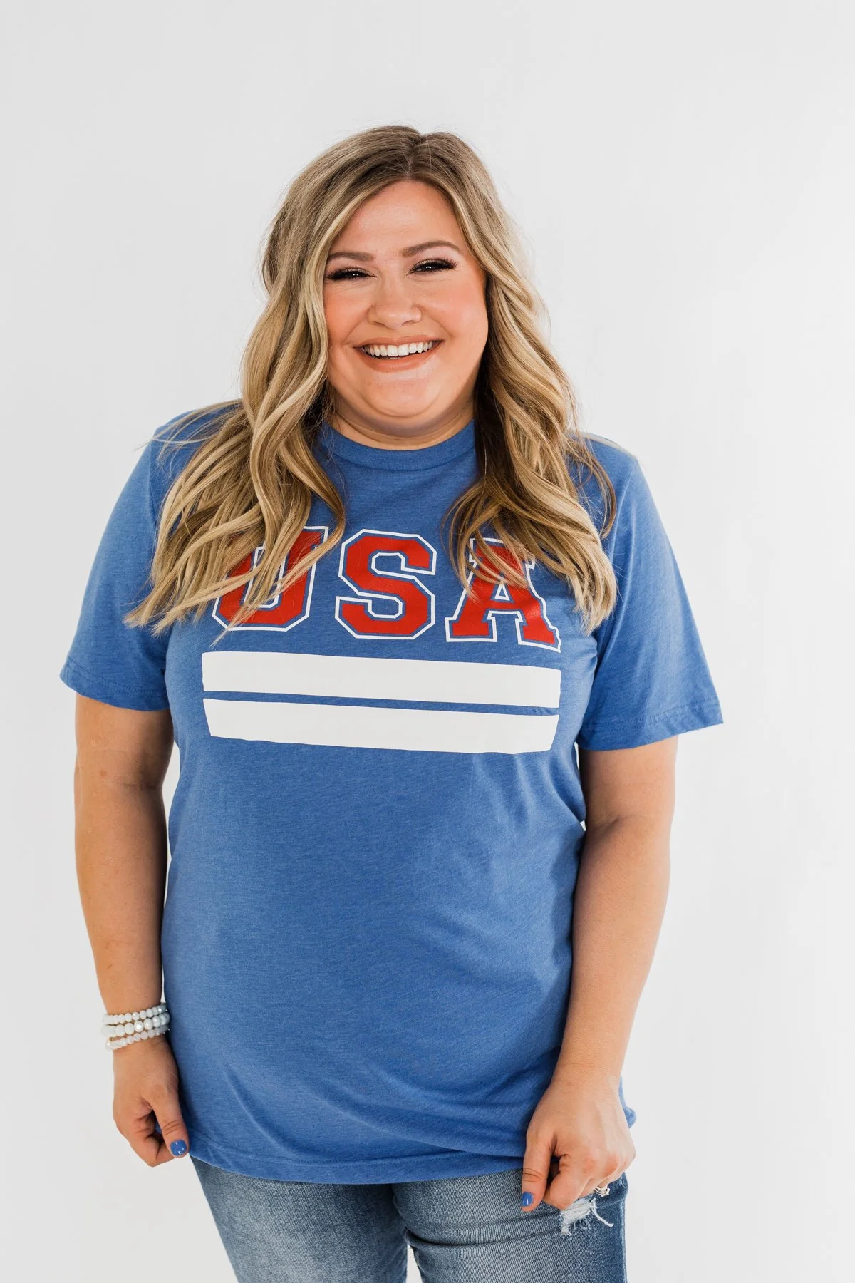 "USA" Varsity Graphic Tee- Cobalt Blue