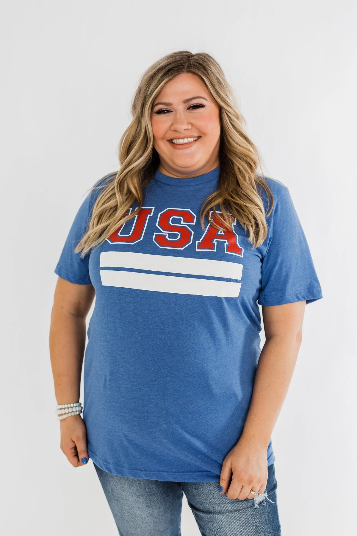 "USA" Varsity Graphic Tee- Cobalt Blue - Image 5