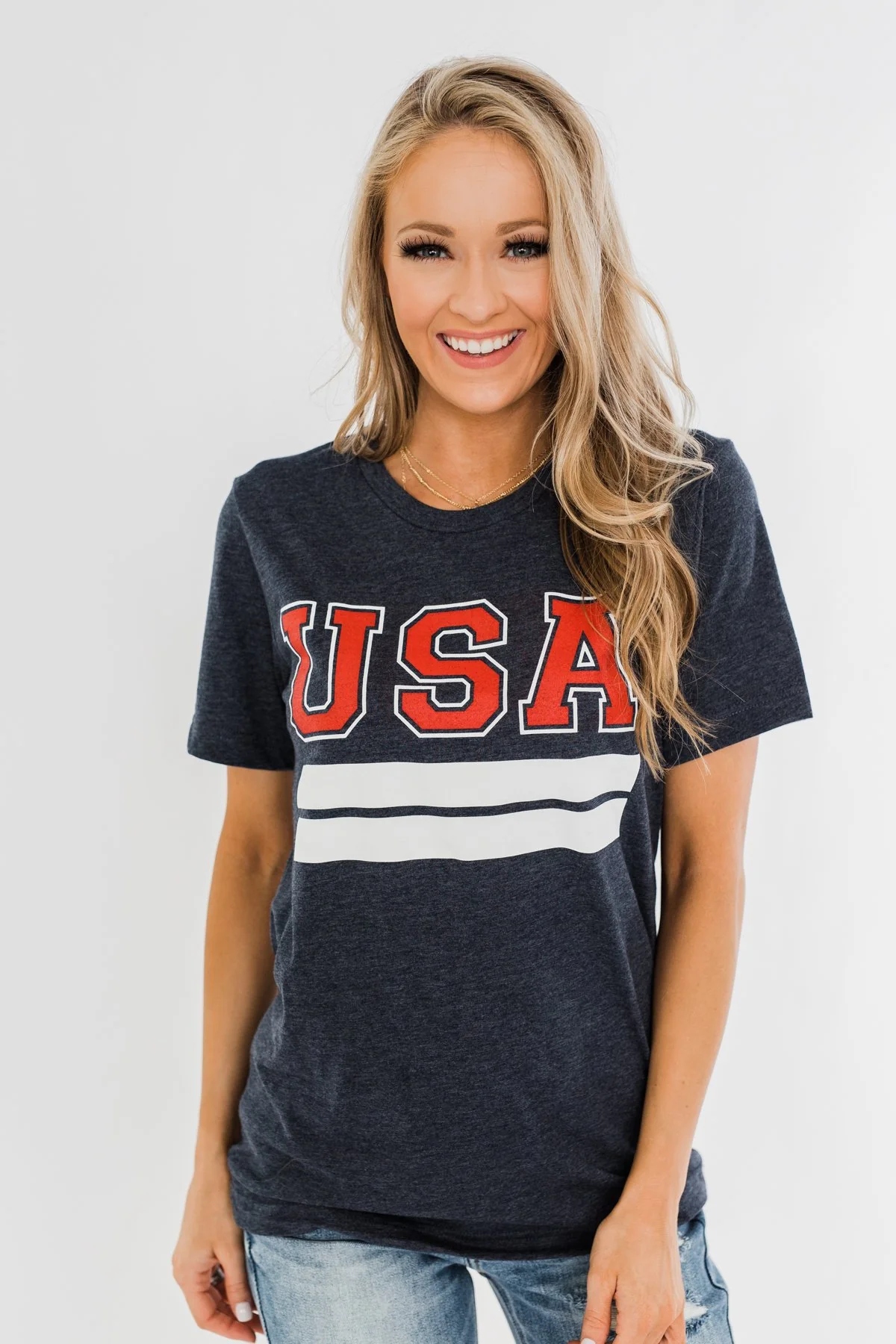 "USA" Varsity Graphic Tee- Navy - Image 5