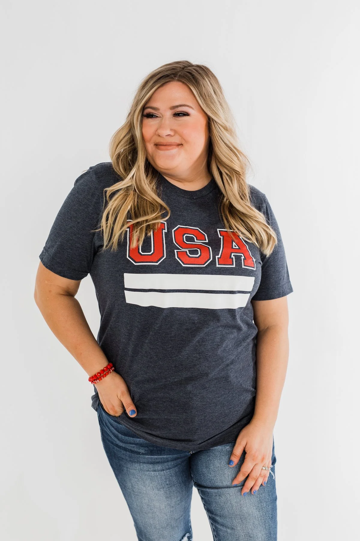 "USA" Varsity Graphic Tee- Navy - Image 6