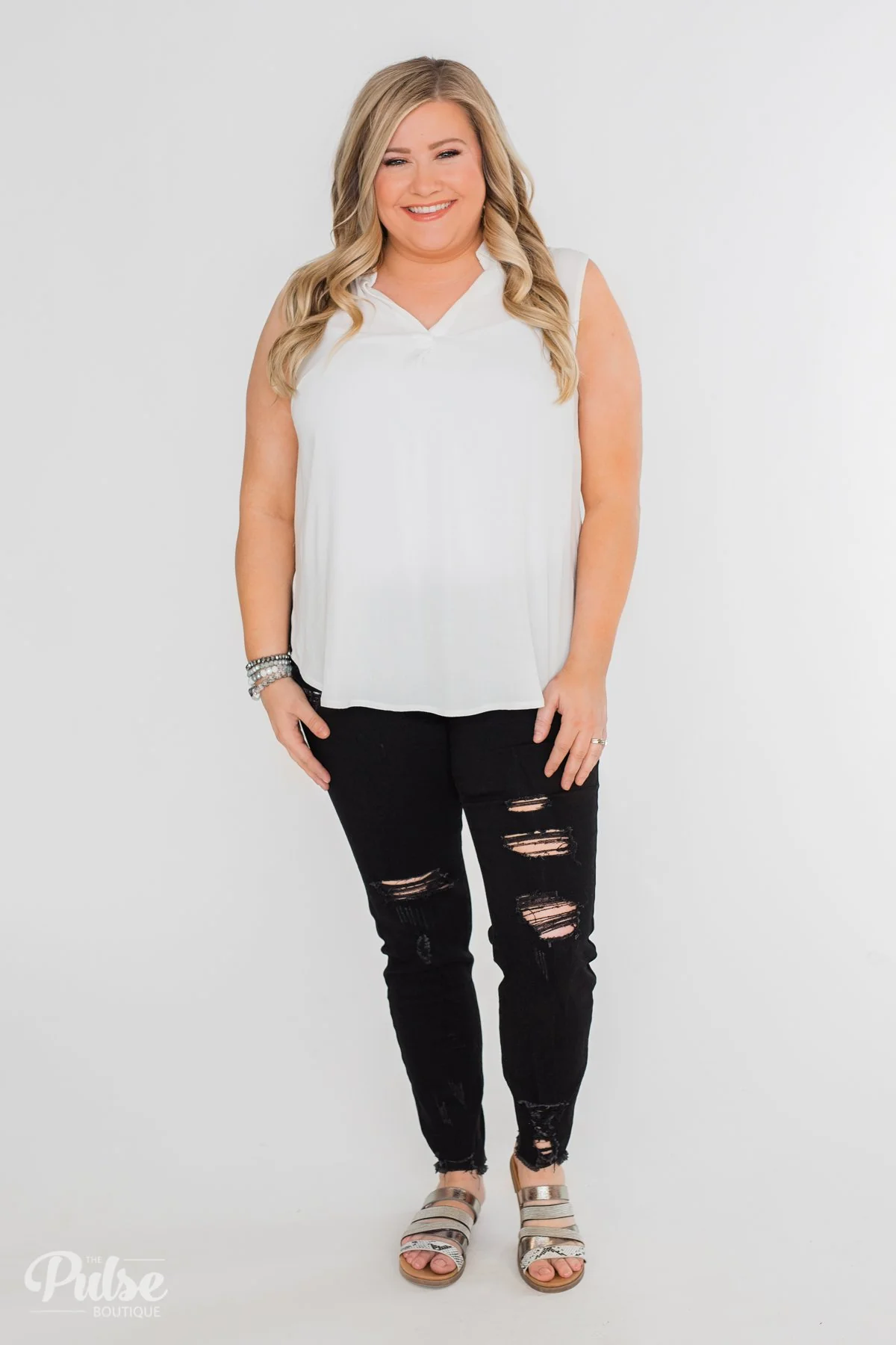 Taking Chances Collar Tank Top- White - Image 5