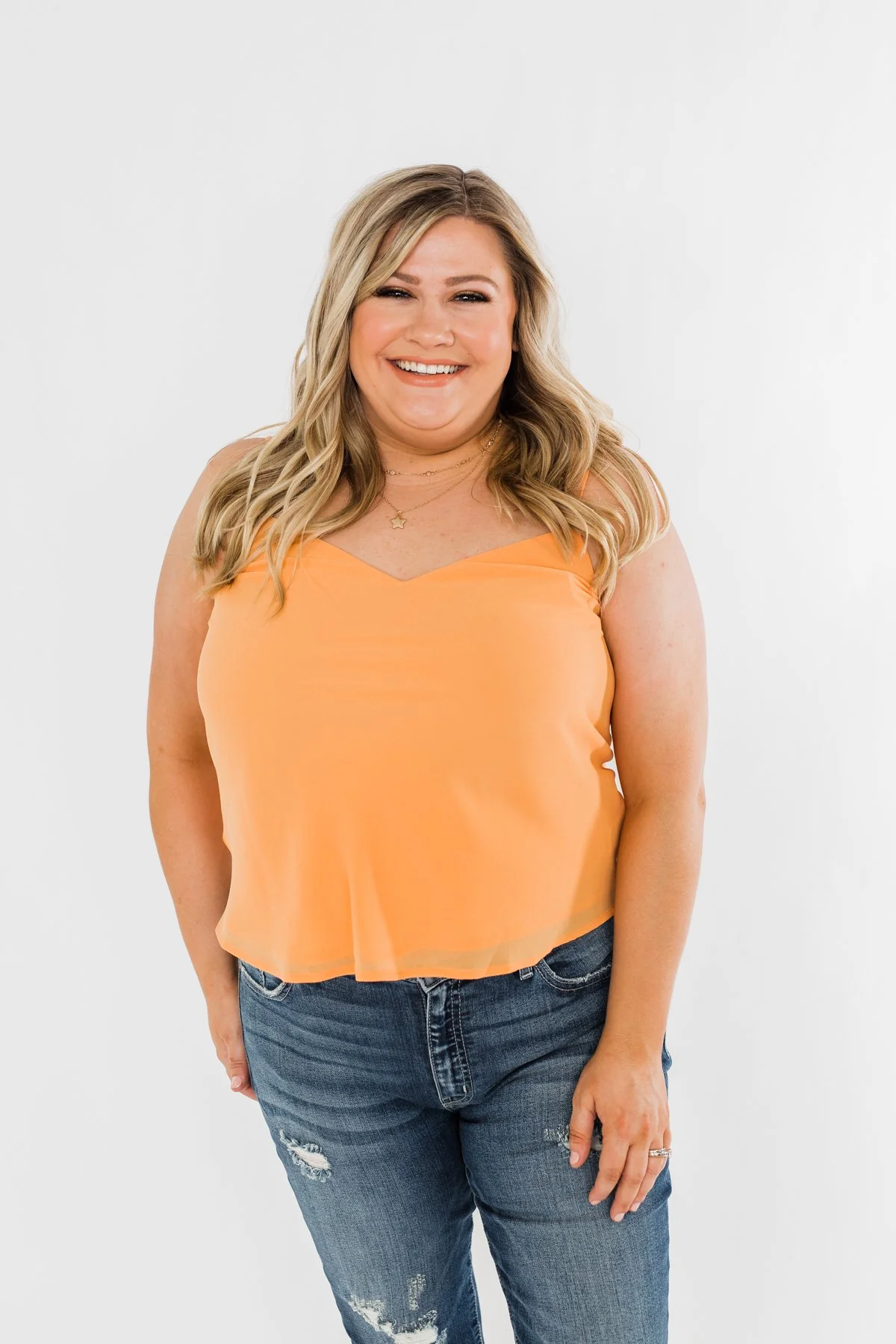 V-Neck Shift Tank Top- Mango - Image 4