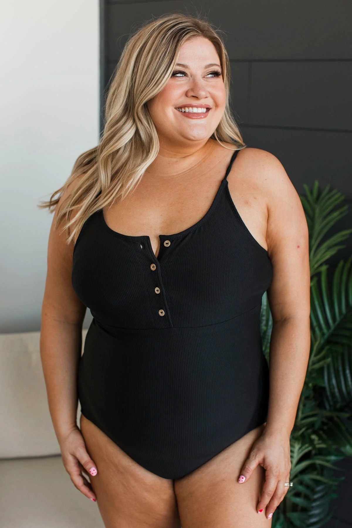 Vacation Everyday Ribbed One-Piece Swimsuit- Black