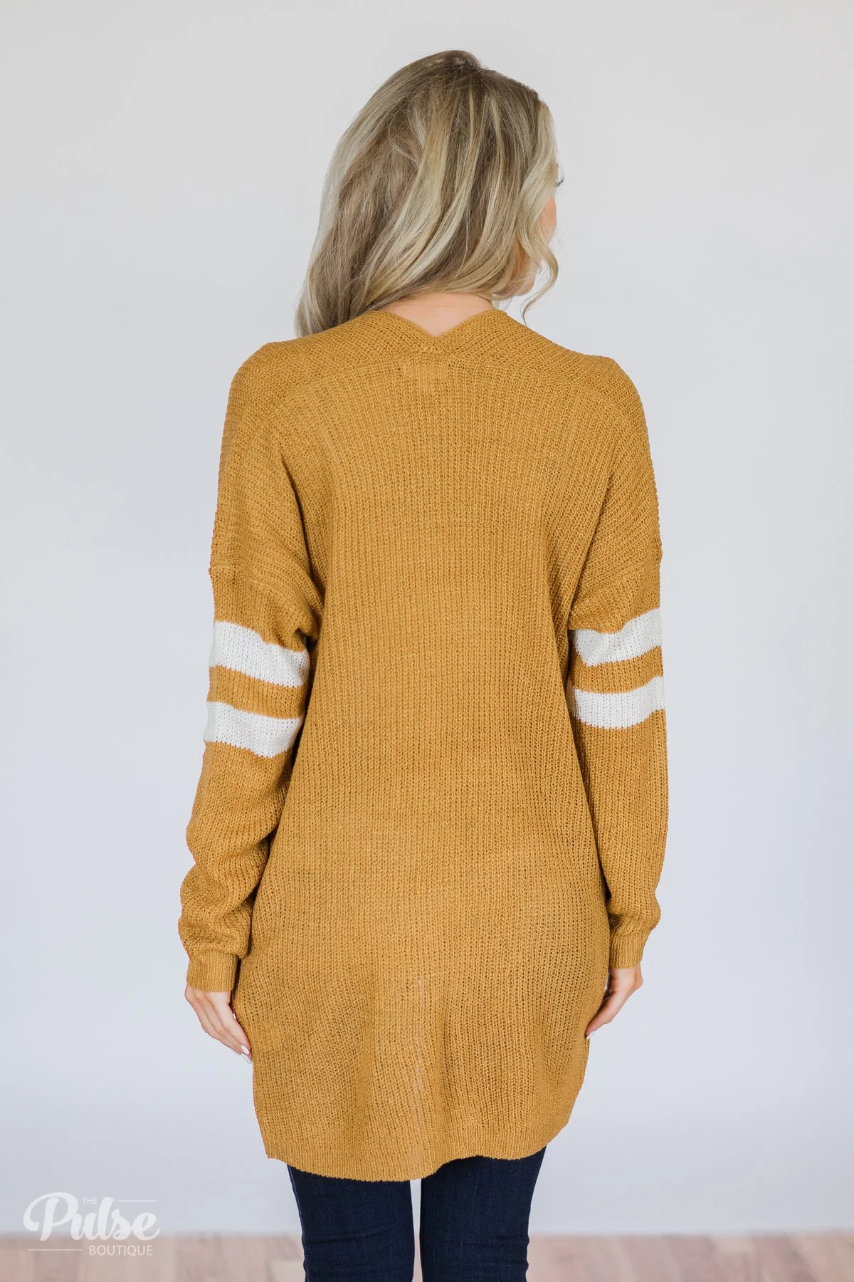 Varsity Stripe Knitted Cardigan- Golden Yellow - Image 5