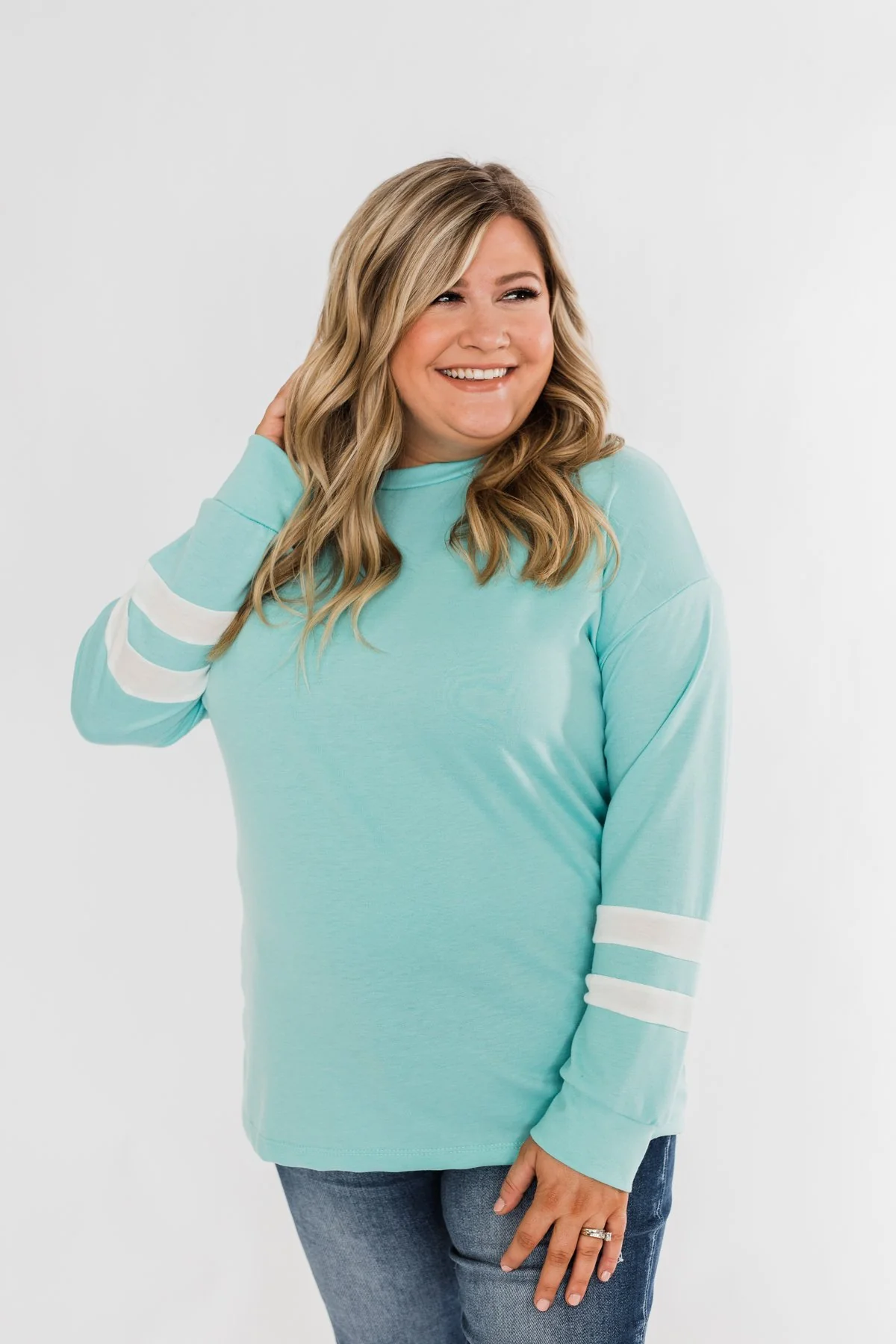 Varsity Stripe Lounge Top- Mint Blue - Image 8