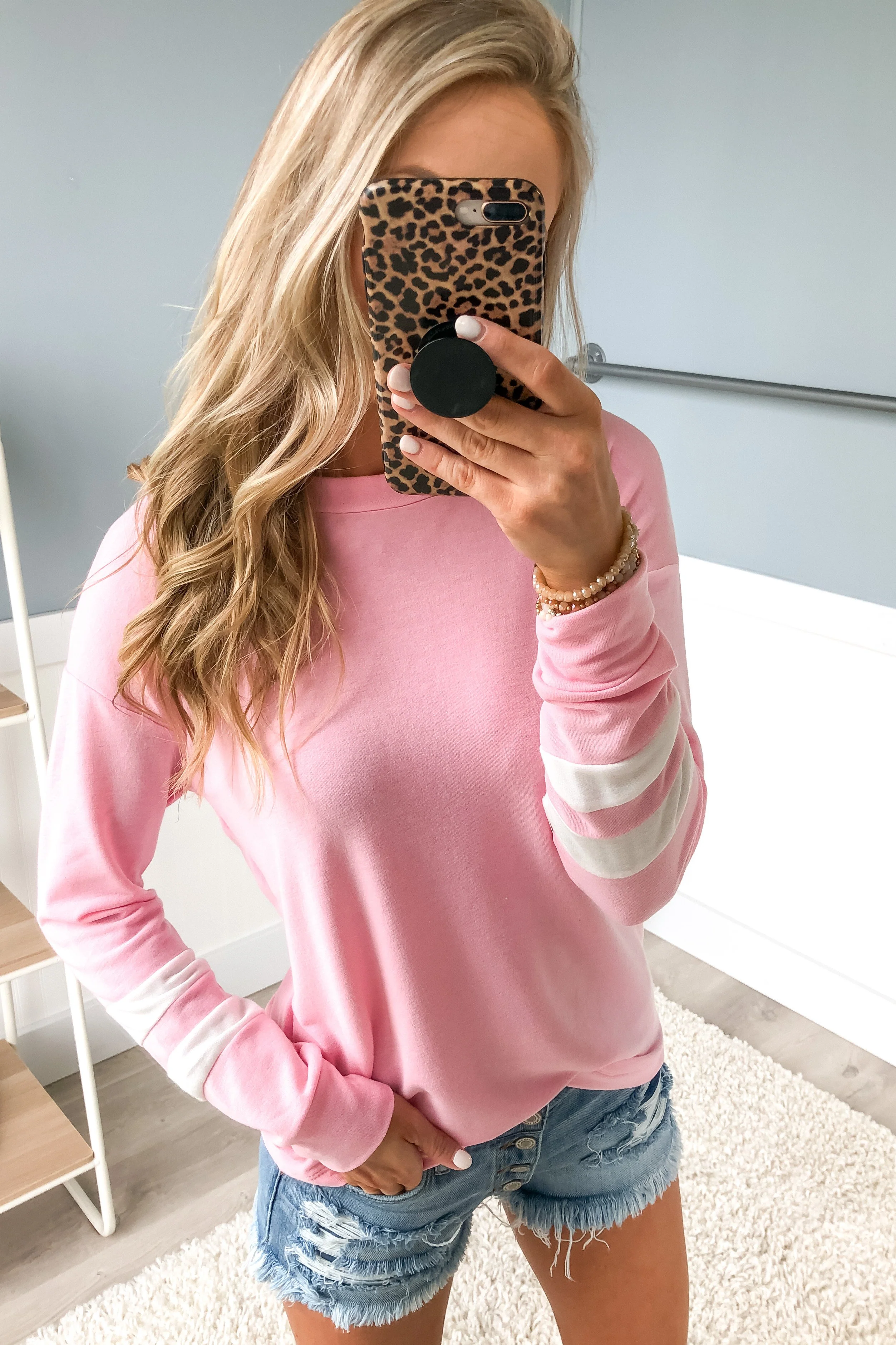 Varsity Stripe Lounge Top- Pink