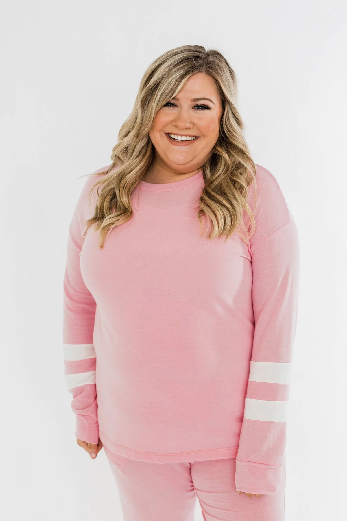 Varsity Stripe Lounge Top- Pink - Image 10
