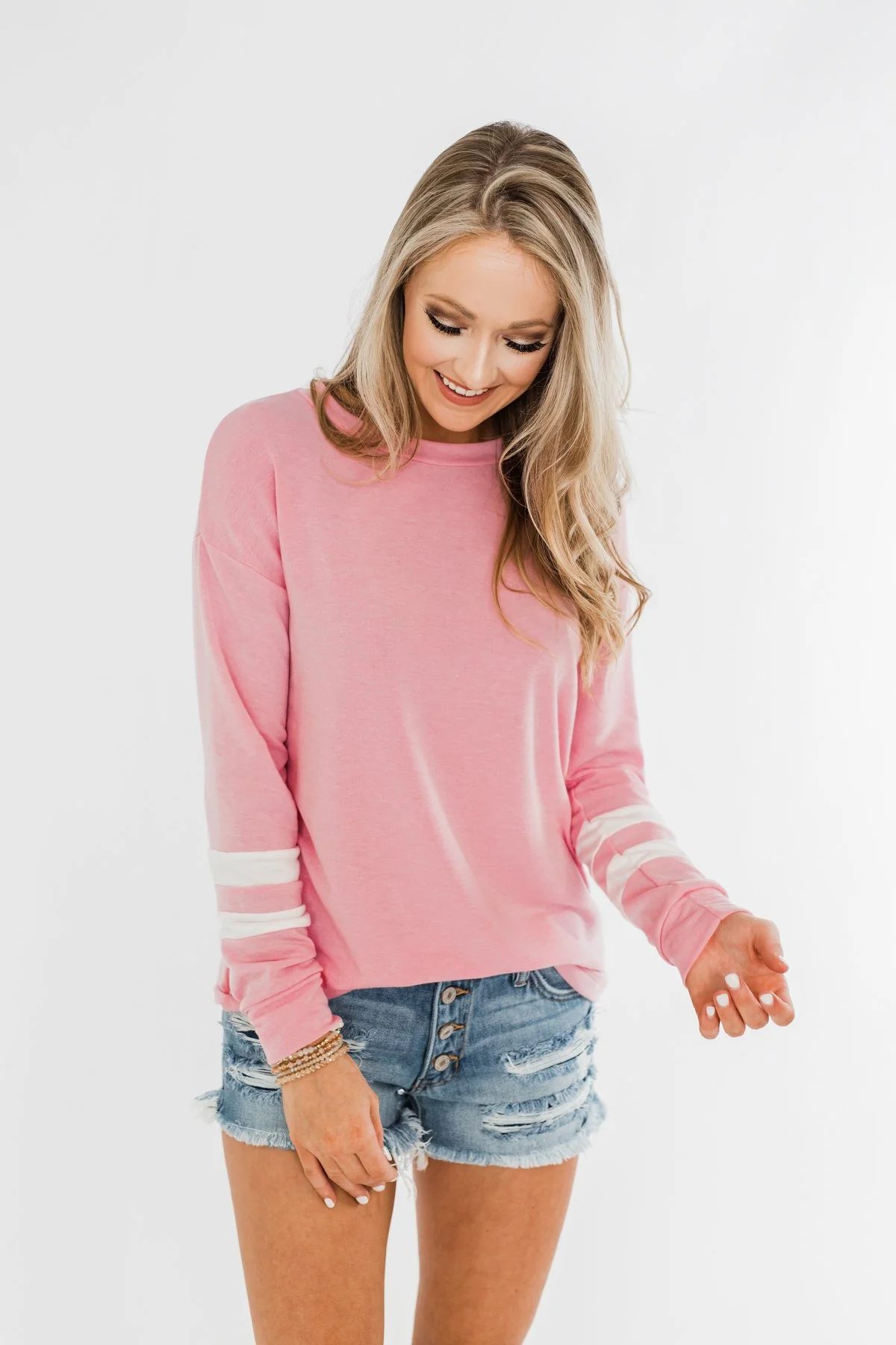 Varsity Stripe Lounge Top- Pink - Image 11