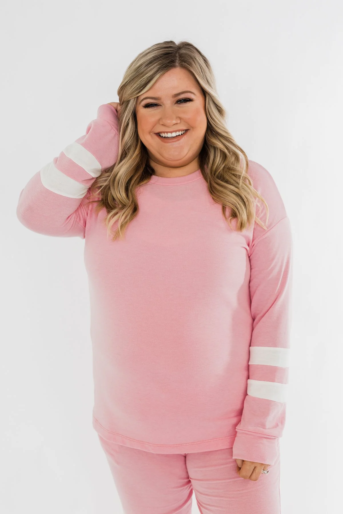 Varsity Stripe Lounge Top- Pink - Image 12