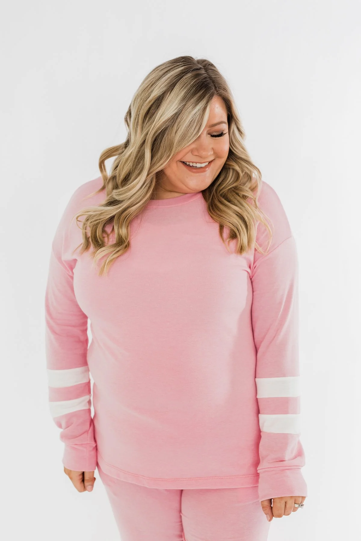 Varsity Stripe Lounge Top- Pink - Image 13