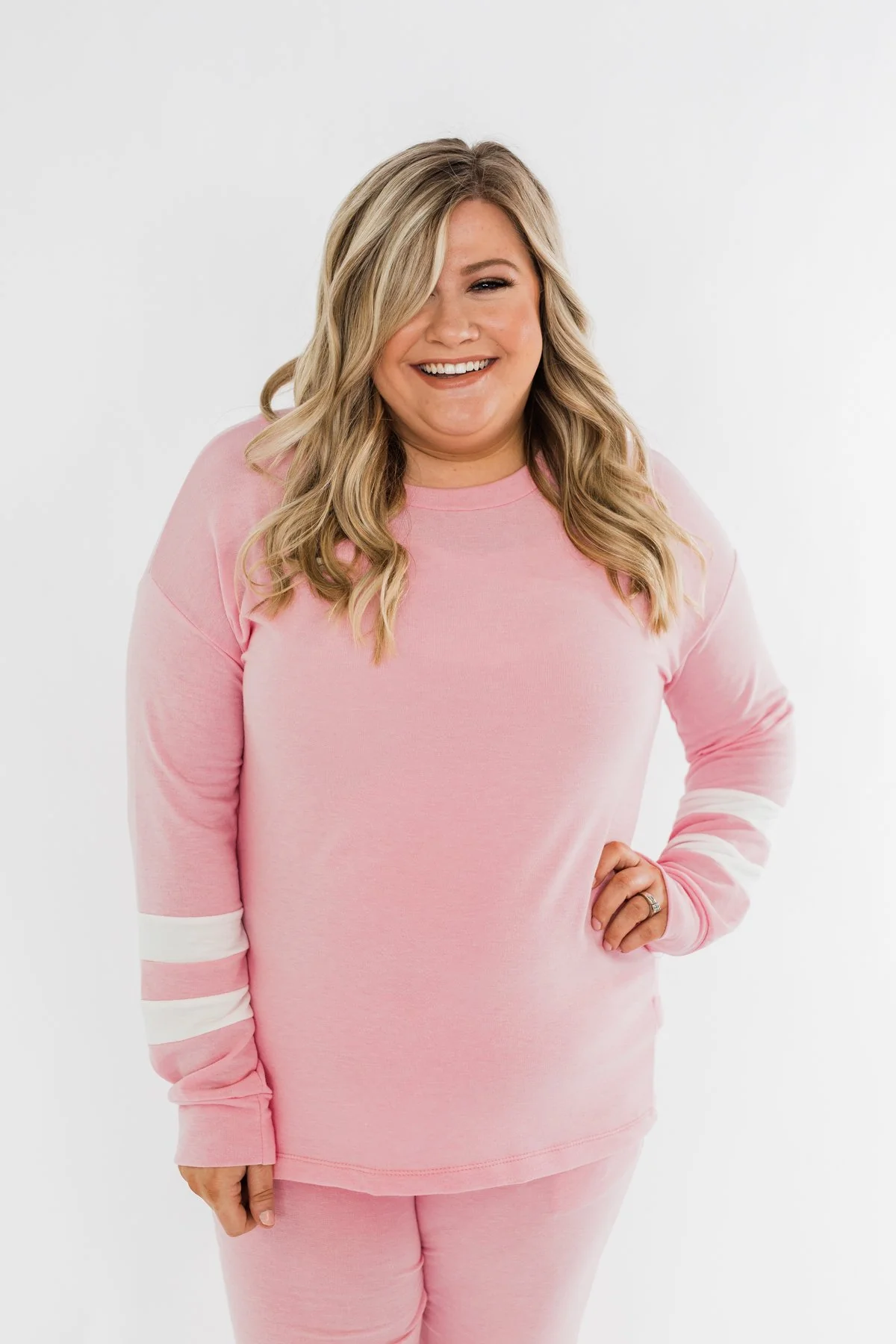 Varsity Stripe Lounge Top- Pink - Image 14