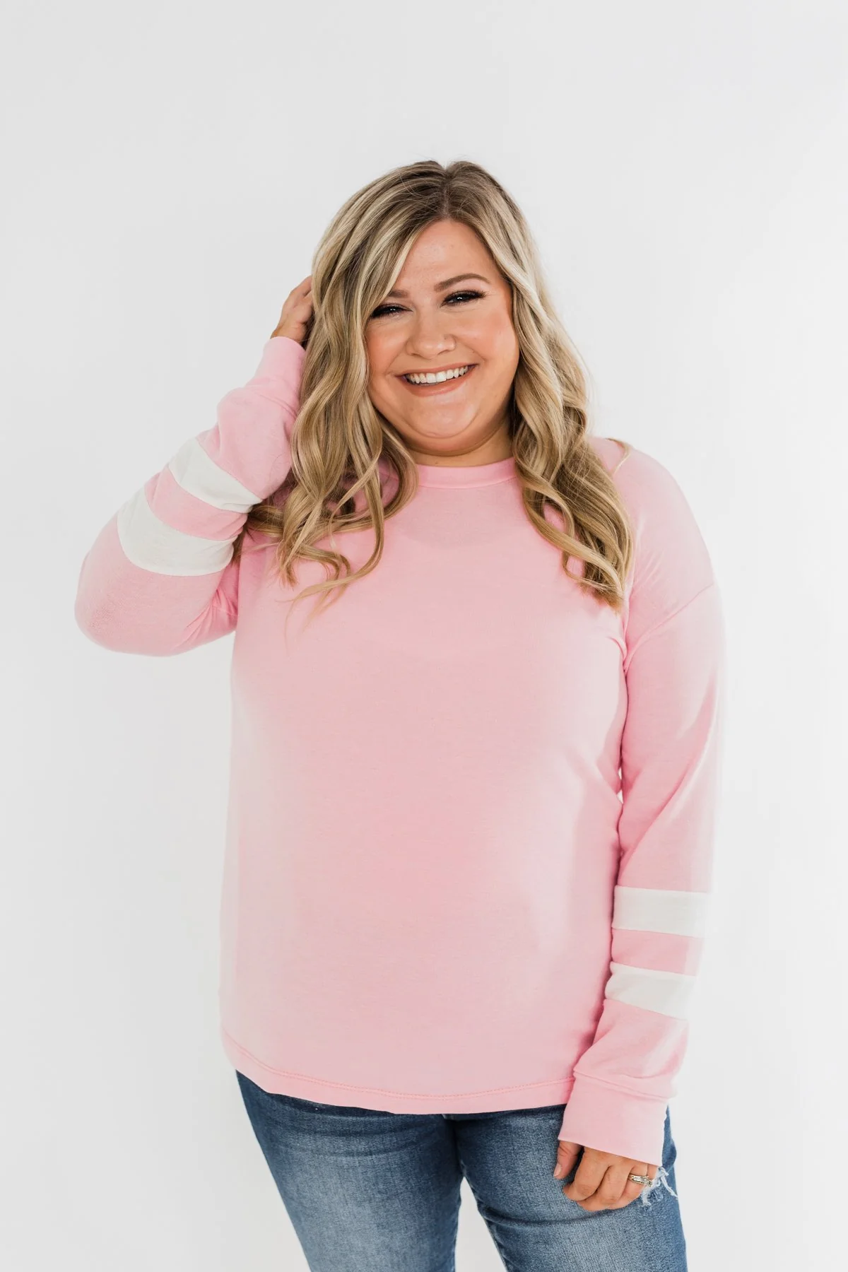 Varsity Stripe Lounge Top- Pink - Image 15
