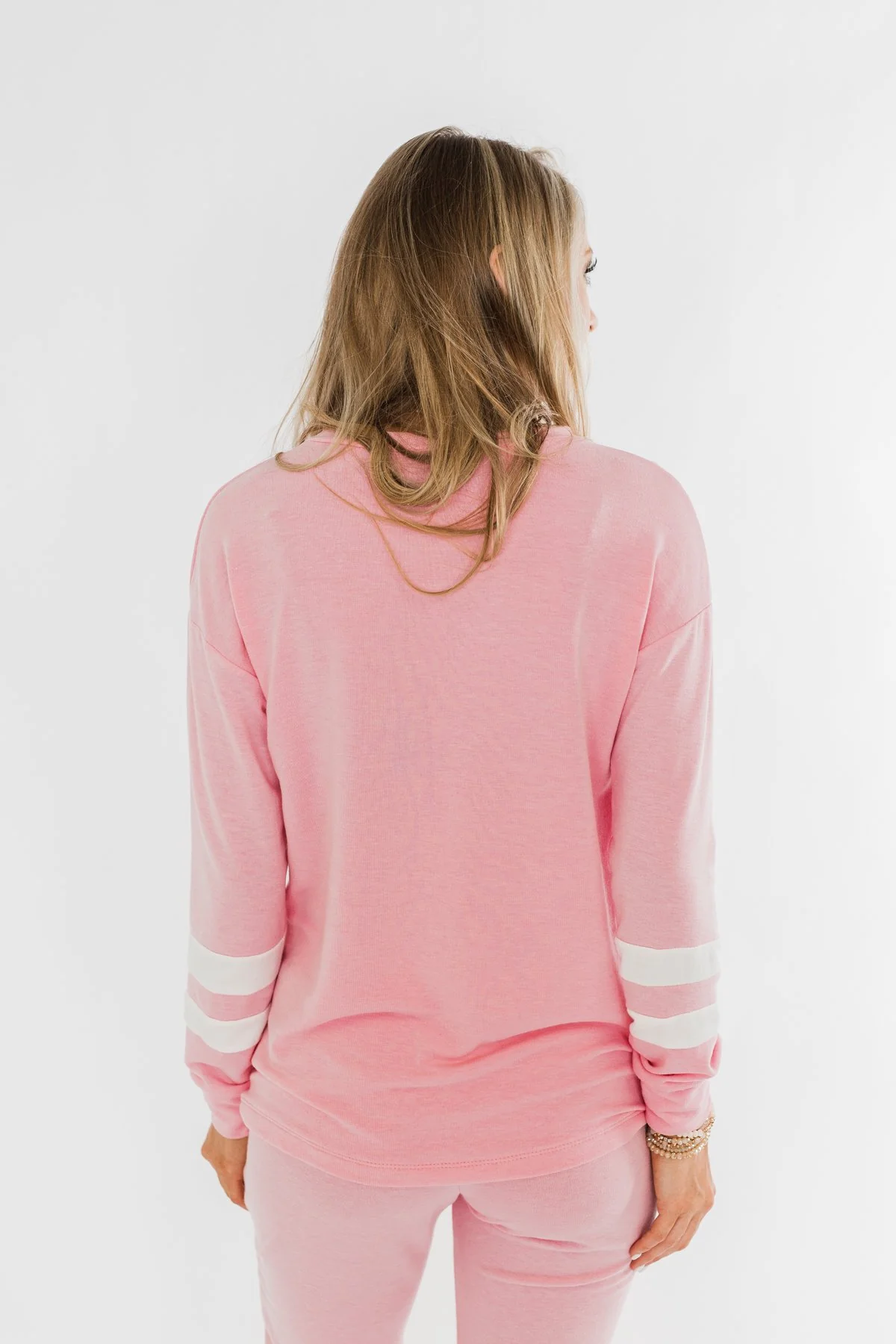 Varsity Stripe Lounge Top- Pink - Image 17