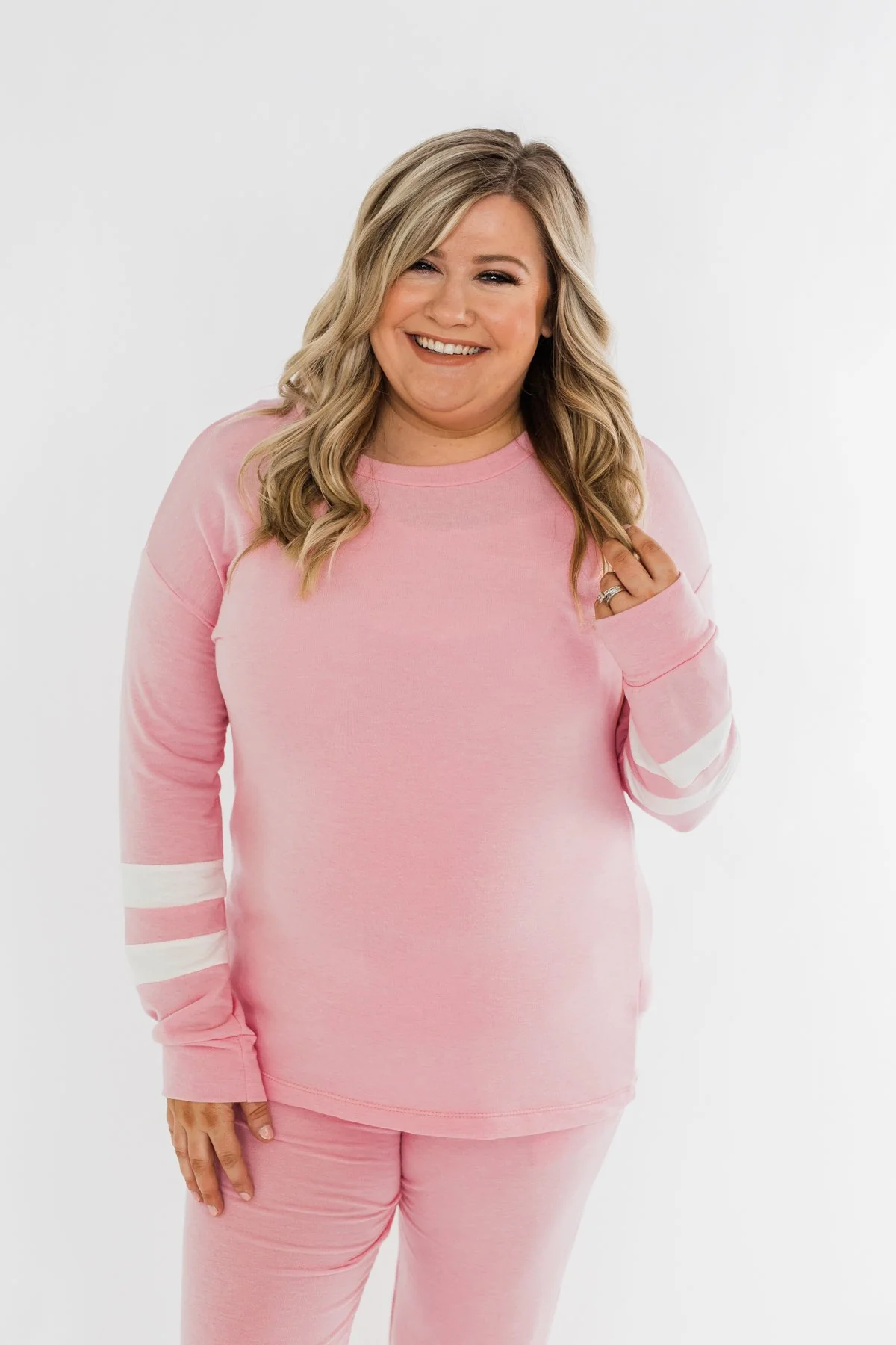 Varsity Stripe Lounge Top- Pink - Image 2