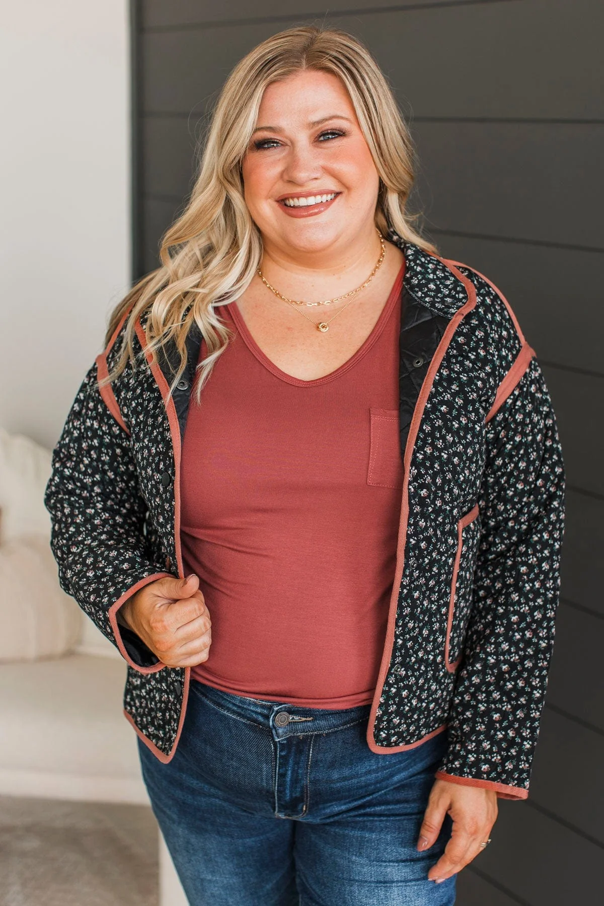 Venturing Out Floral Quilted Jacket- Black - Image 4