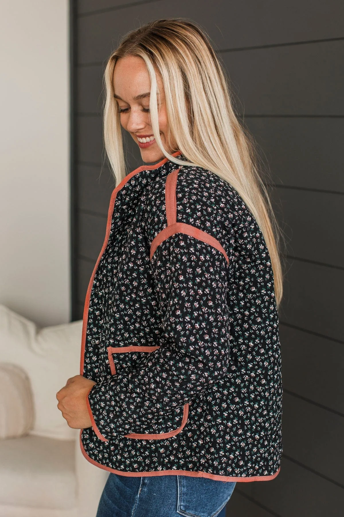Venturing Out Floral Quilted Jacket- Black - Image 5
