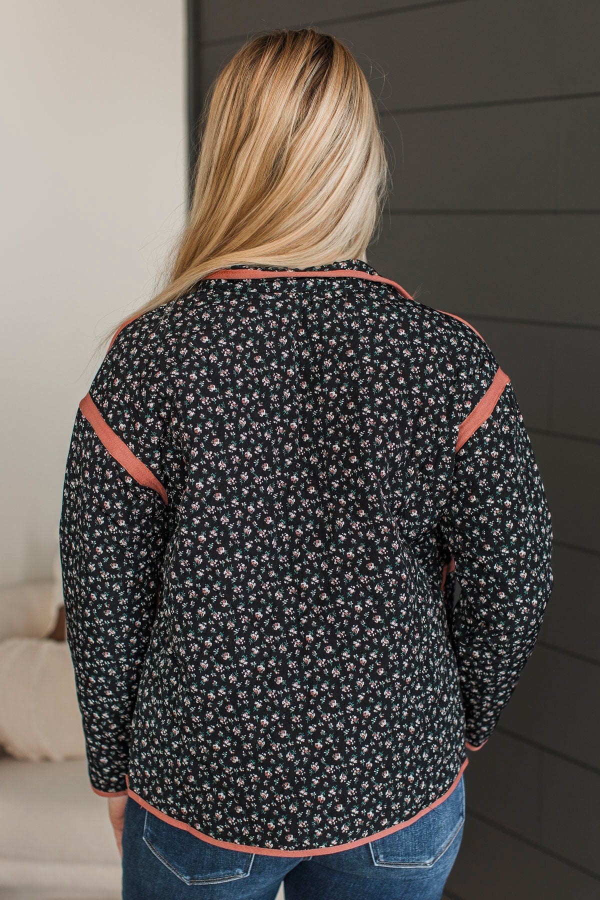 Venturing Out Floral Quilted Jacket- Black - Image 7