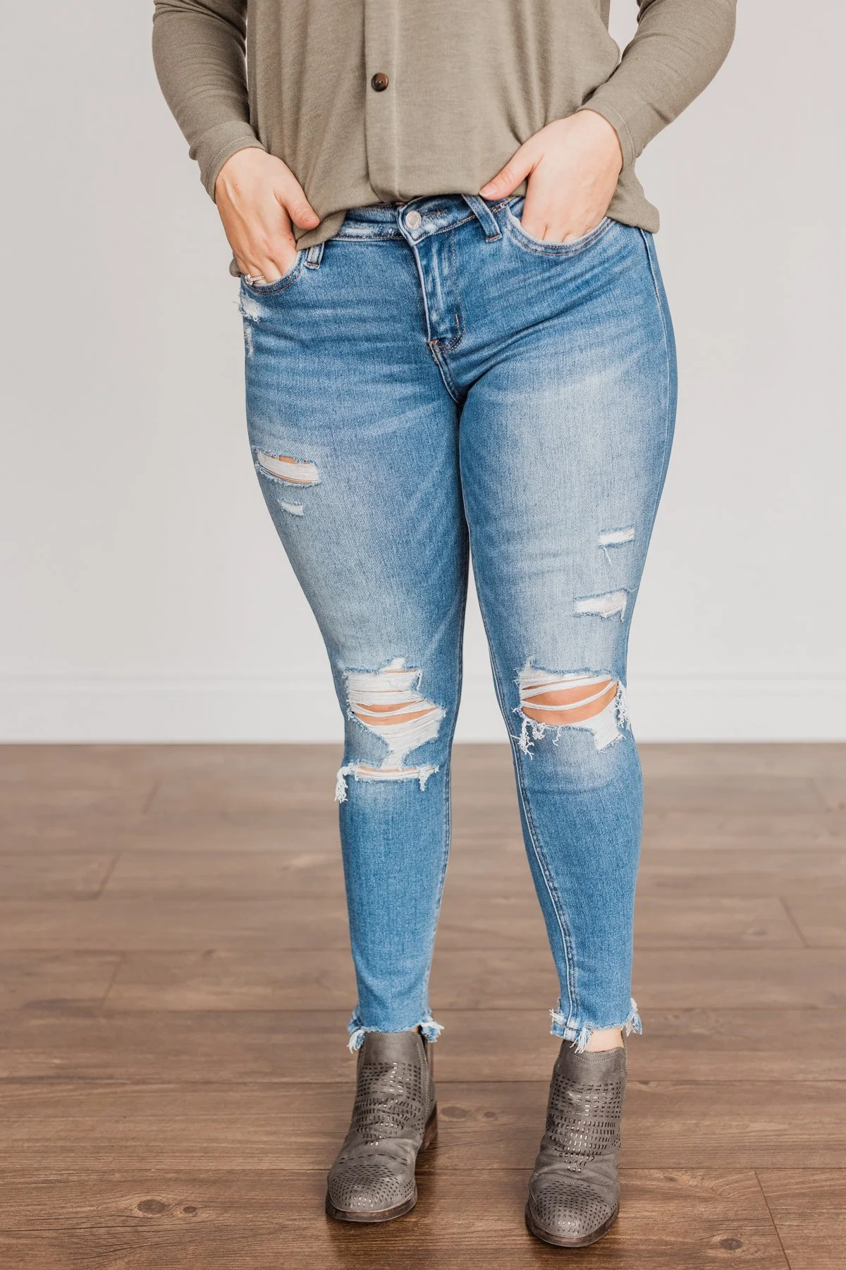 Vervet Distressed High-Rise Skinny Jeans- Willow Wash - Image 2