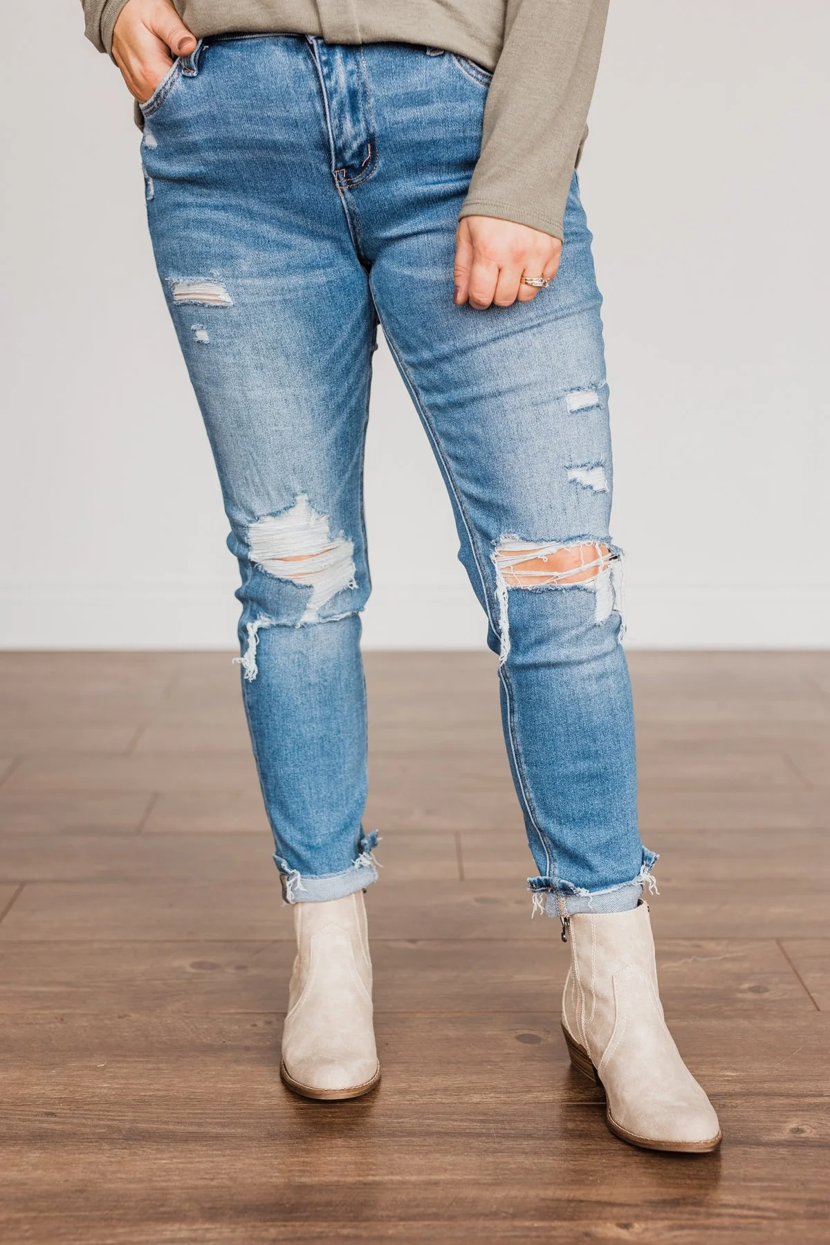 Vervet Distressed High-Rise Skinny Jeans- Willow Wash - Image 6