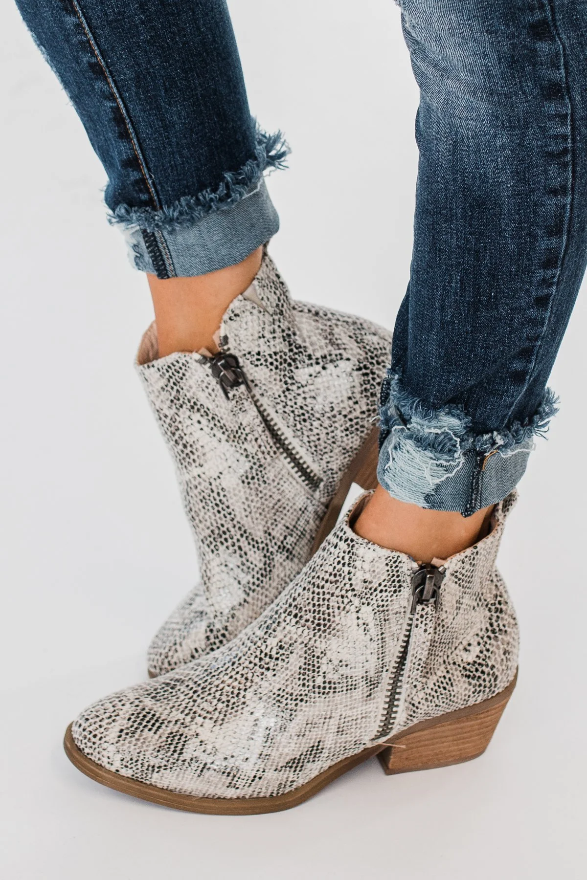 Very G Twinkle 2 Snake Print Booties- White - Image 5