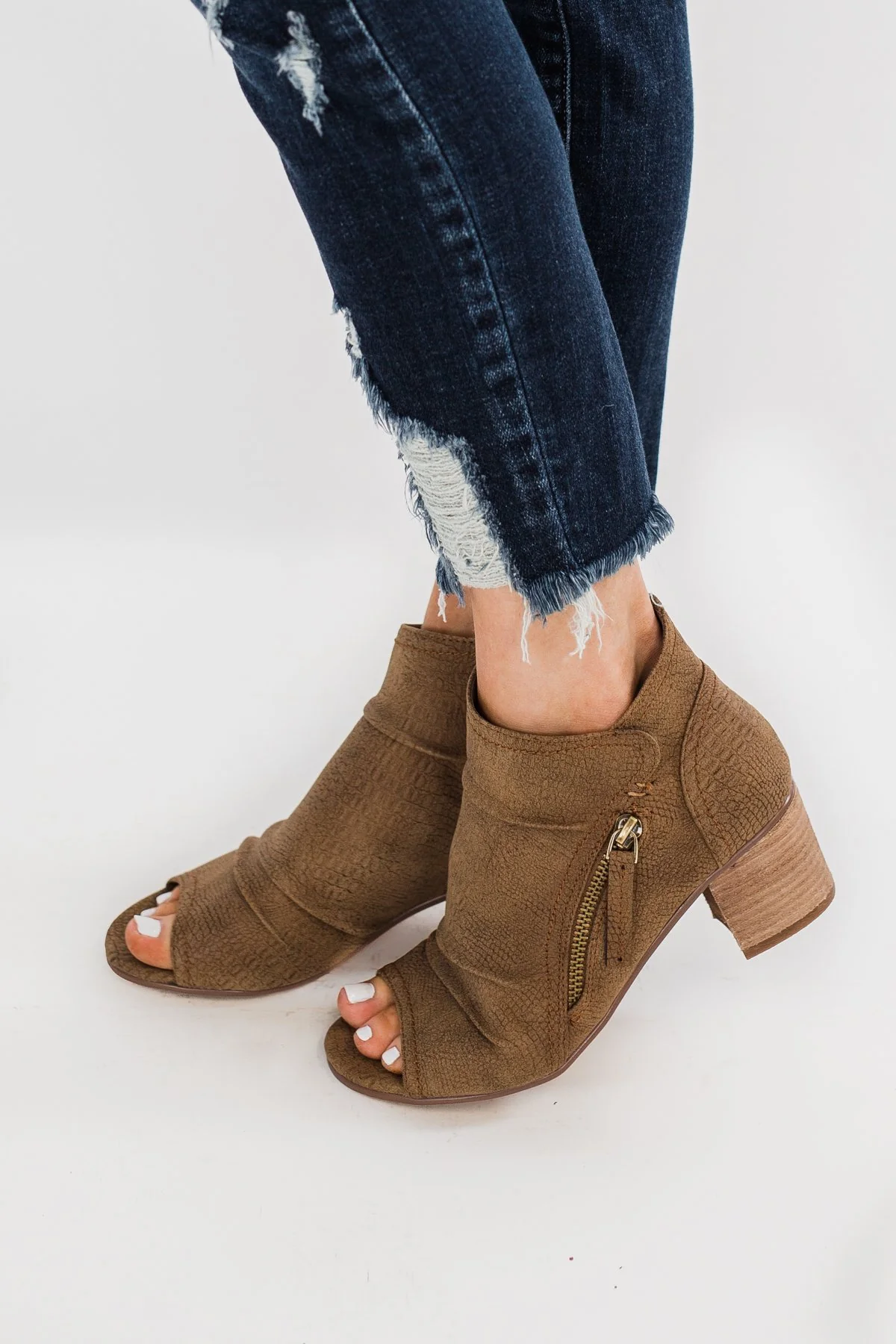 Very G Wonderlust Peep Toe Booties- Tan - Image 2