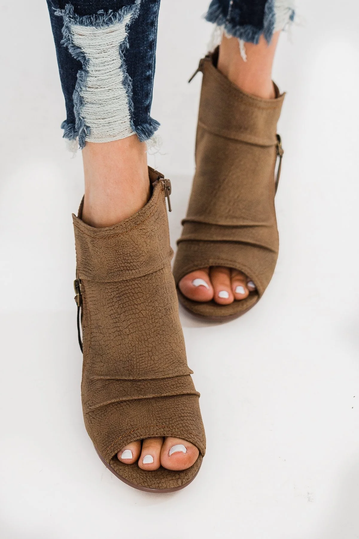 Very G Wonderlust Peep Toe Booties- Tan - Image 3