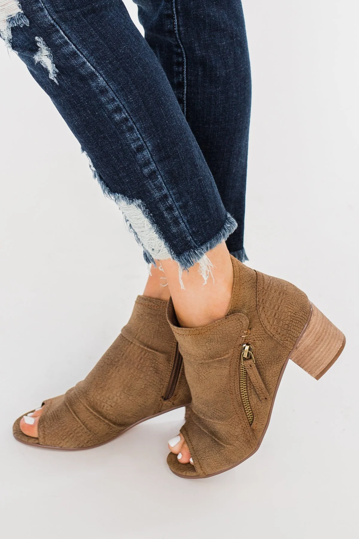 Very G Wonderlust Peep Toe Booties- Tan - Image 4