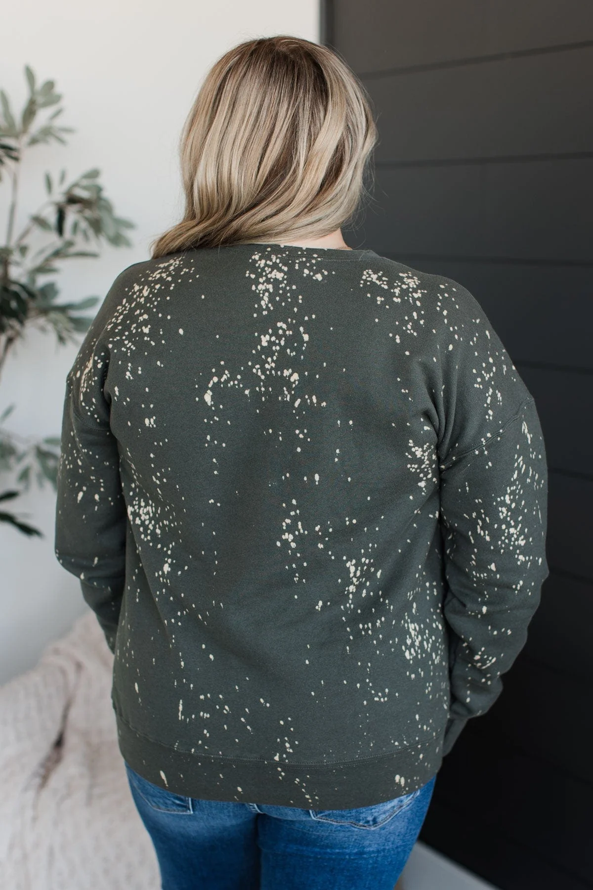 "Very Merry" Bleached Crew Neck- Dark Olive - Image 8