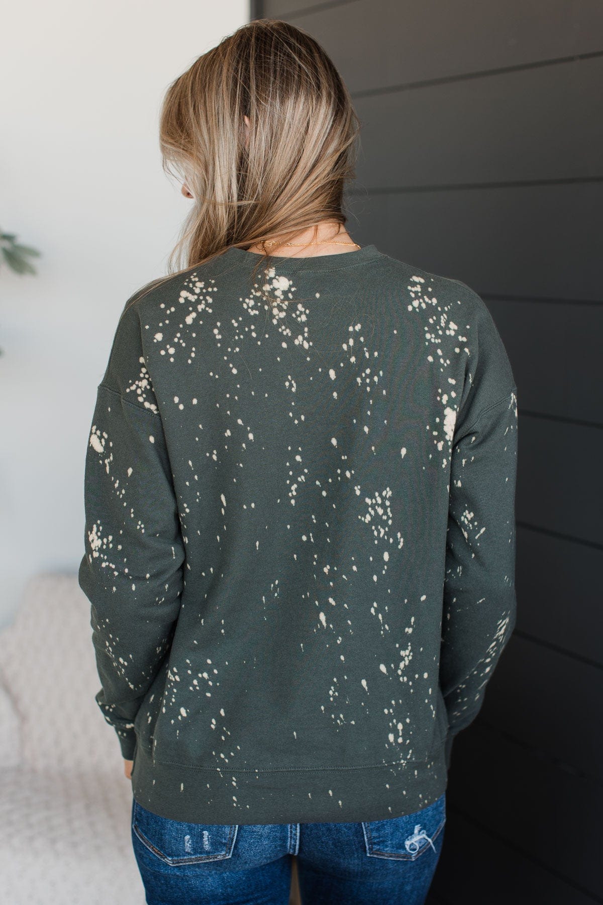 "Very Merry" Bleached Crew Neck- Dark Olive - Image 9