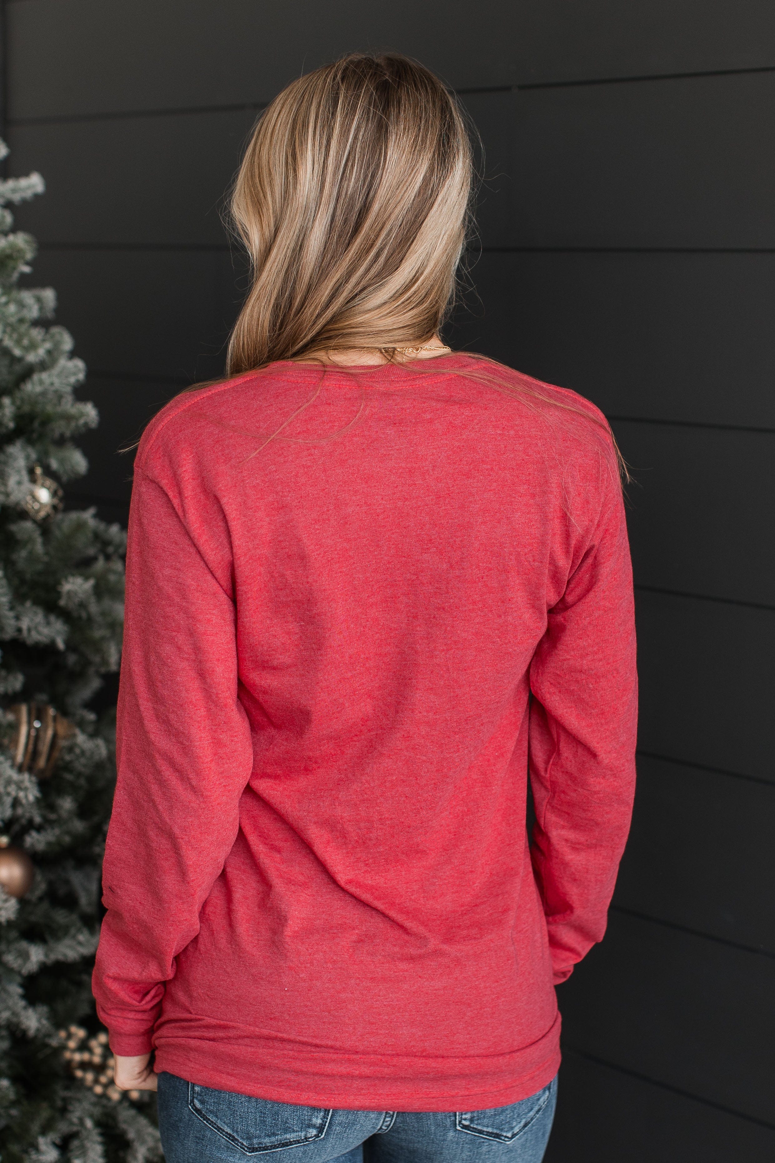 "Very Merry" Long Sleeve Graphic Top- Red - Image 8