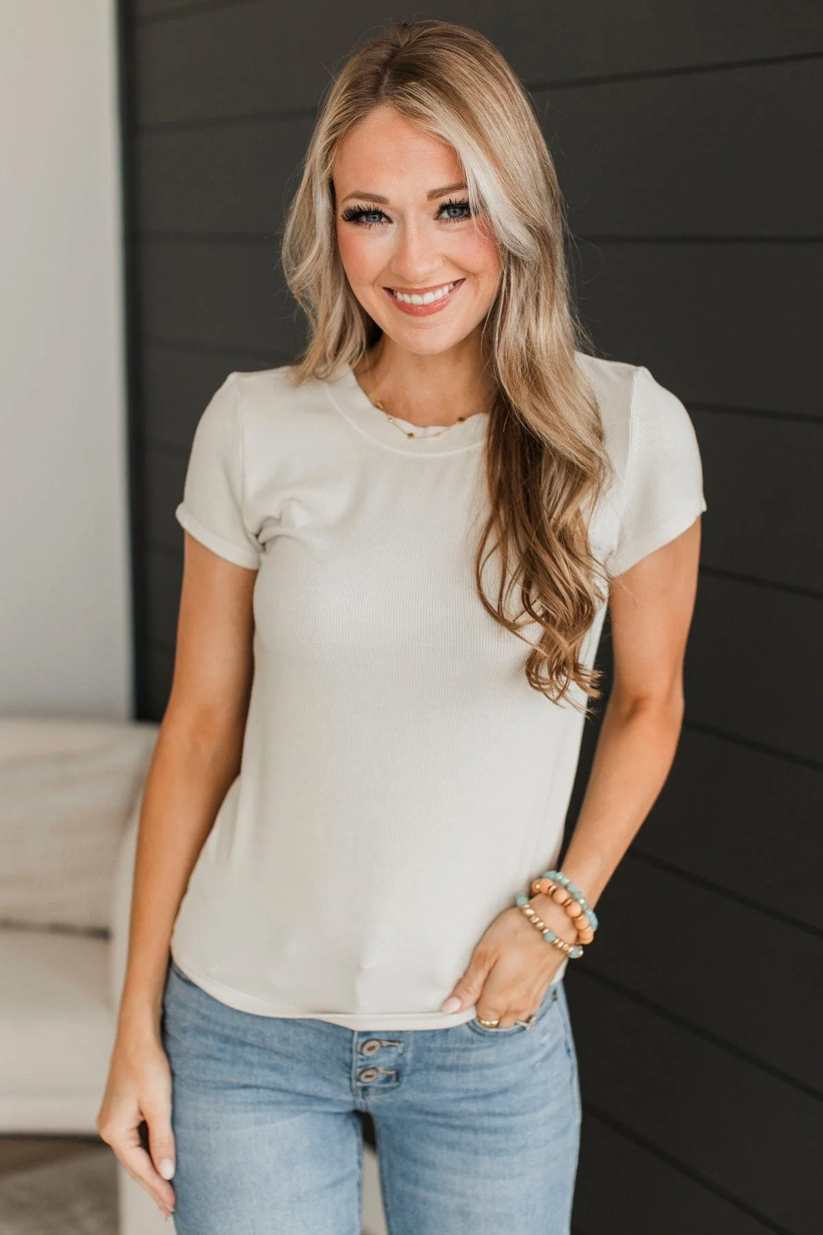Very Tempting Ribbed Top- Bone White - Image 2
