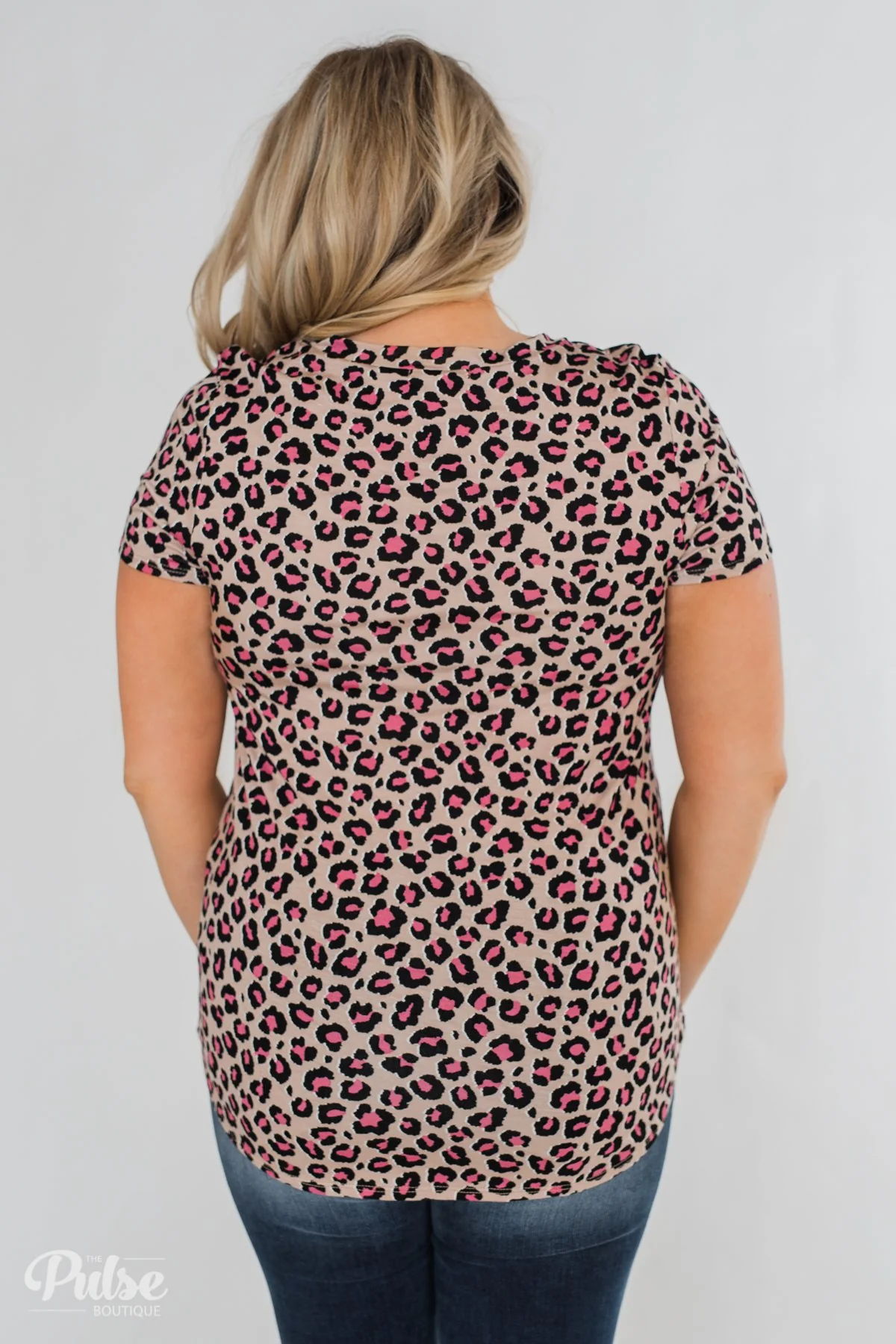 Vibrant in Leopard Short Sleeve Top- Light Mocha & Pink - Image 13